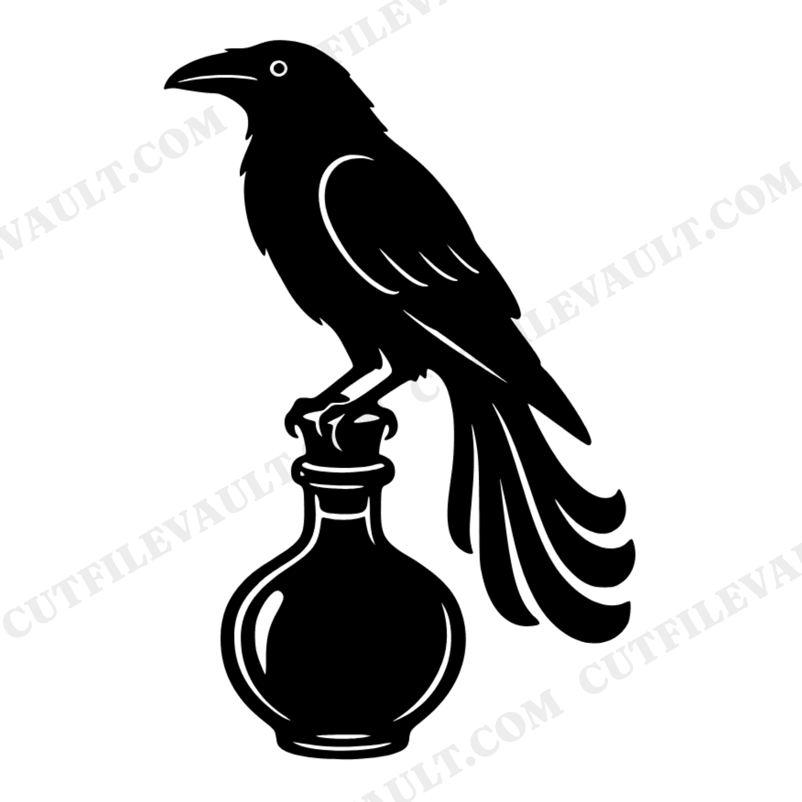 Raven on Apothecary Bottle SVG, Witchy Halloween Decor PNG, Retro 70s Wave Design Cut File, view 1