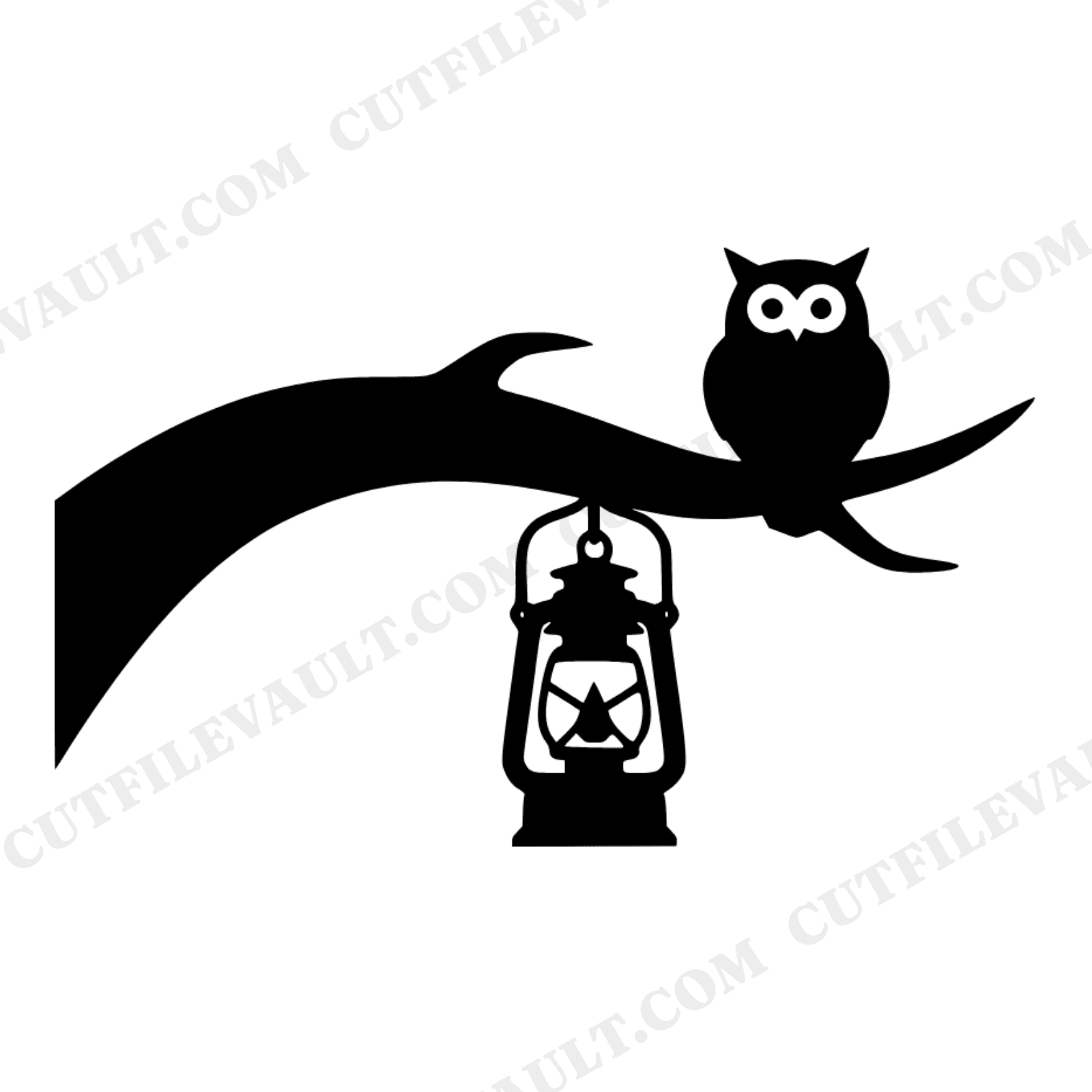 Fall Camping Lantern SVG, Owl on Branch PNG, Cozy Autumn Camping Cut File, Brutalist Outdoor SVG, view 1