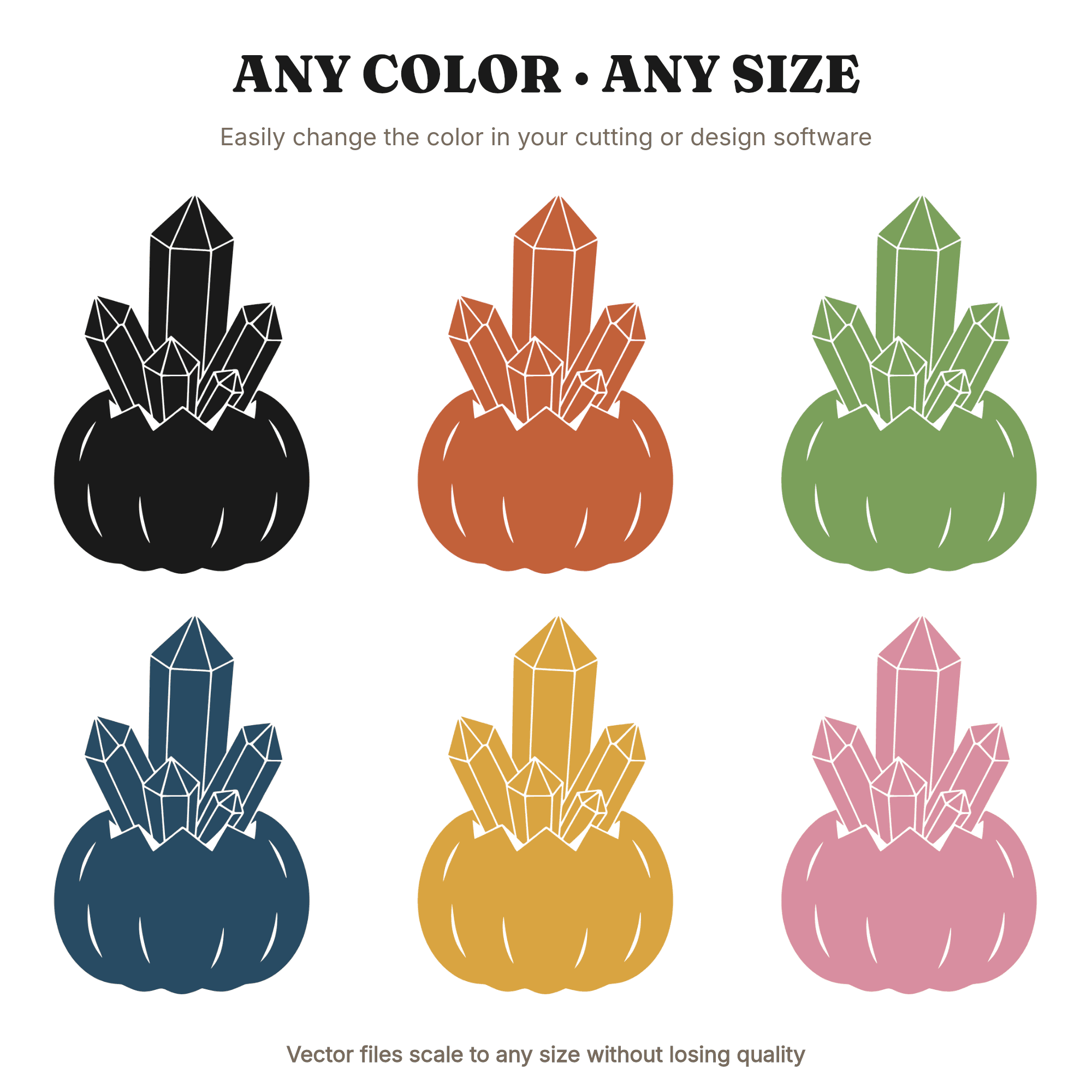 Crystal Pumpkin SVG PNG, Quartz Cluster Halloween Decor Cut File, Modern Brutalist Autumn Wall Art, view 2
