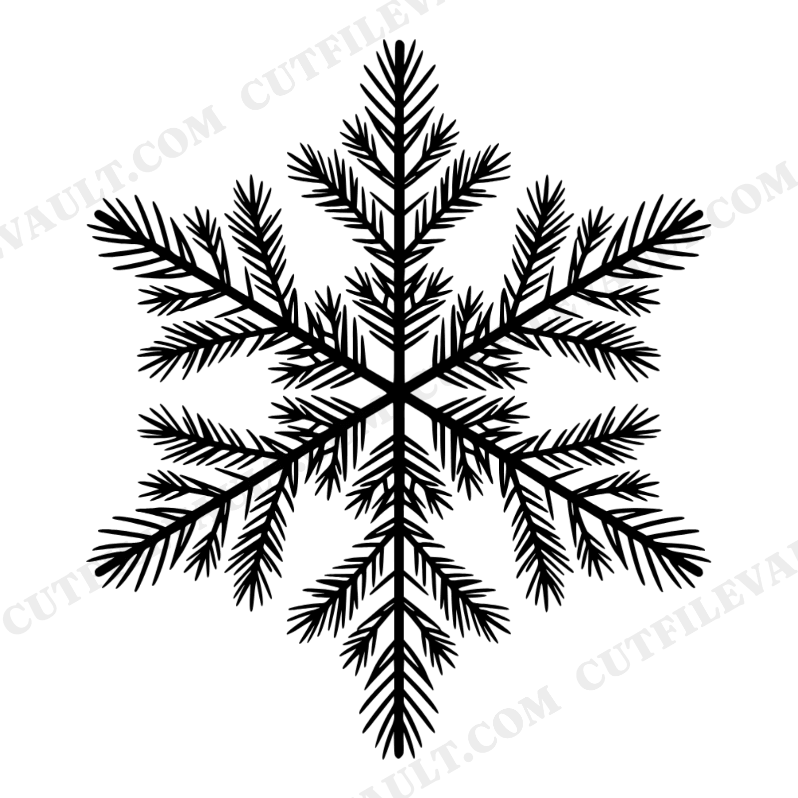 Winter Solstice Pine Snowflake SVG PNG Botanical Mandala Cut File Scandinavian Line Art Design, view 1