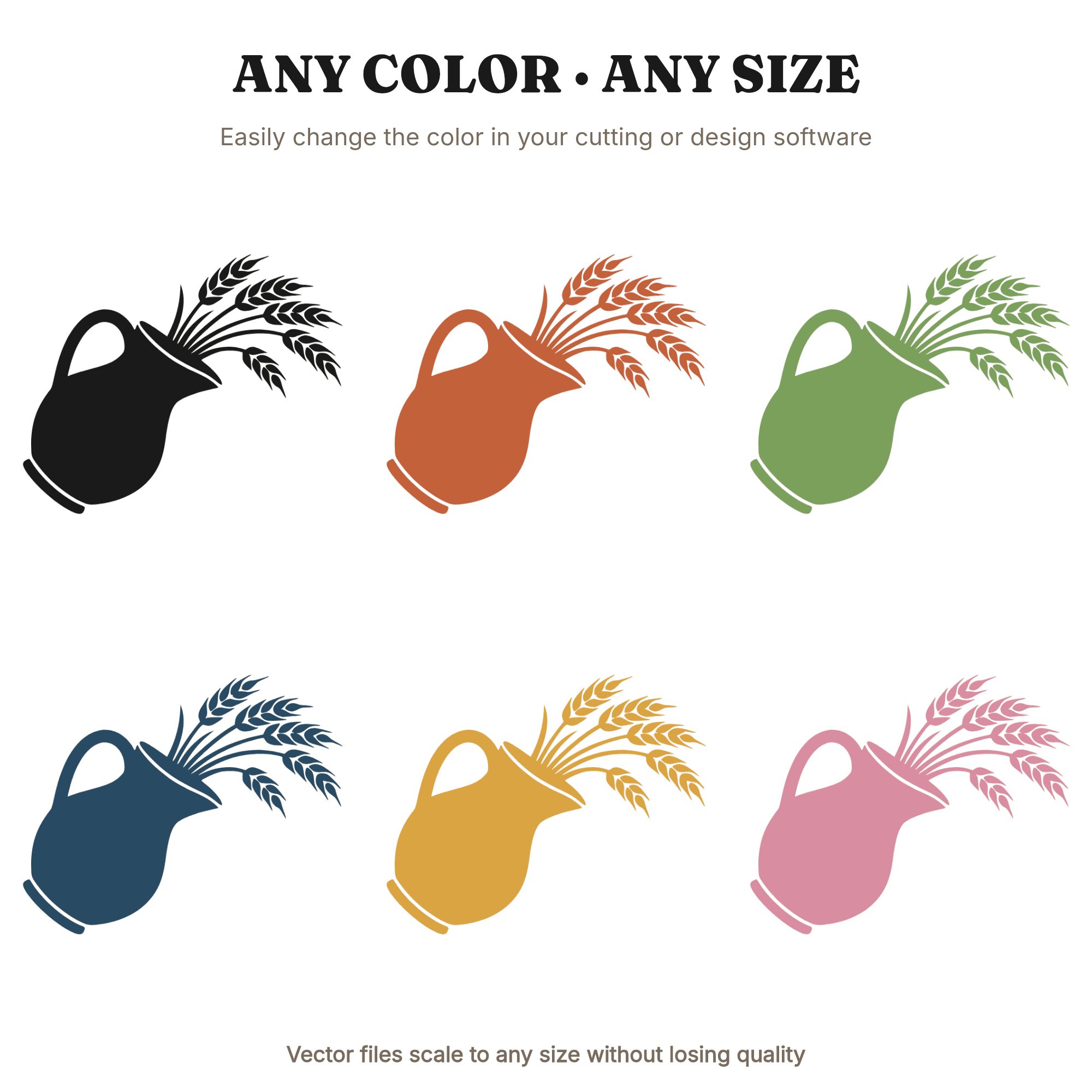 Farmhouse Pitcher Wheat Harvest SVG PNG, Mid Century Thanksgiving Kitchen Wall Art Cut File, view 2
