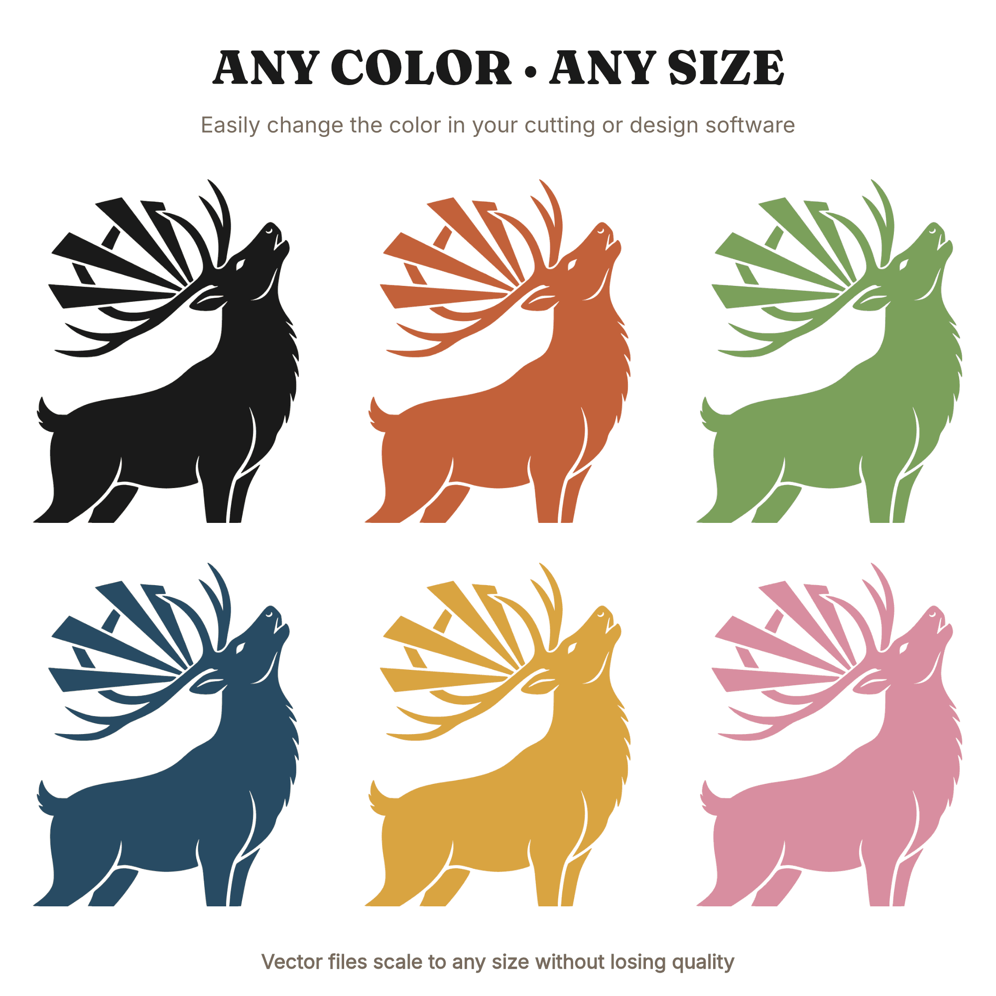 Art Deco Bugling Reindeer SVG PNG, Geometric Christmas Reindeer Cut File, Modern Holiday Silhouette, view 2