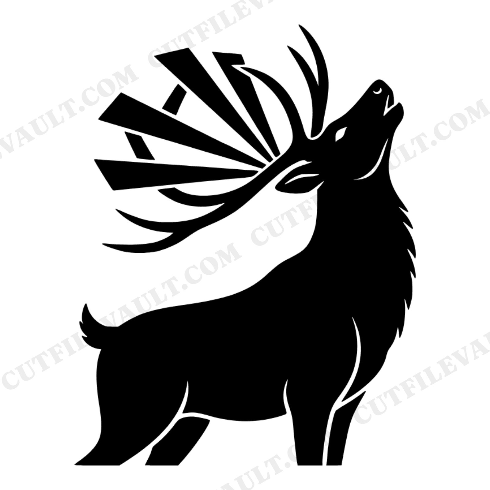 Art Deco Bugling Reindeer SVG PNG, Geometric Christmas Reindeer Cut File, Modern Holiday Silhouette, view 1