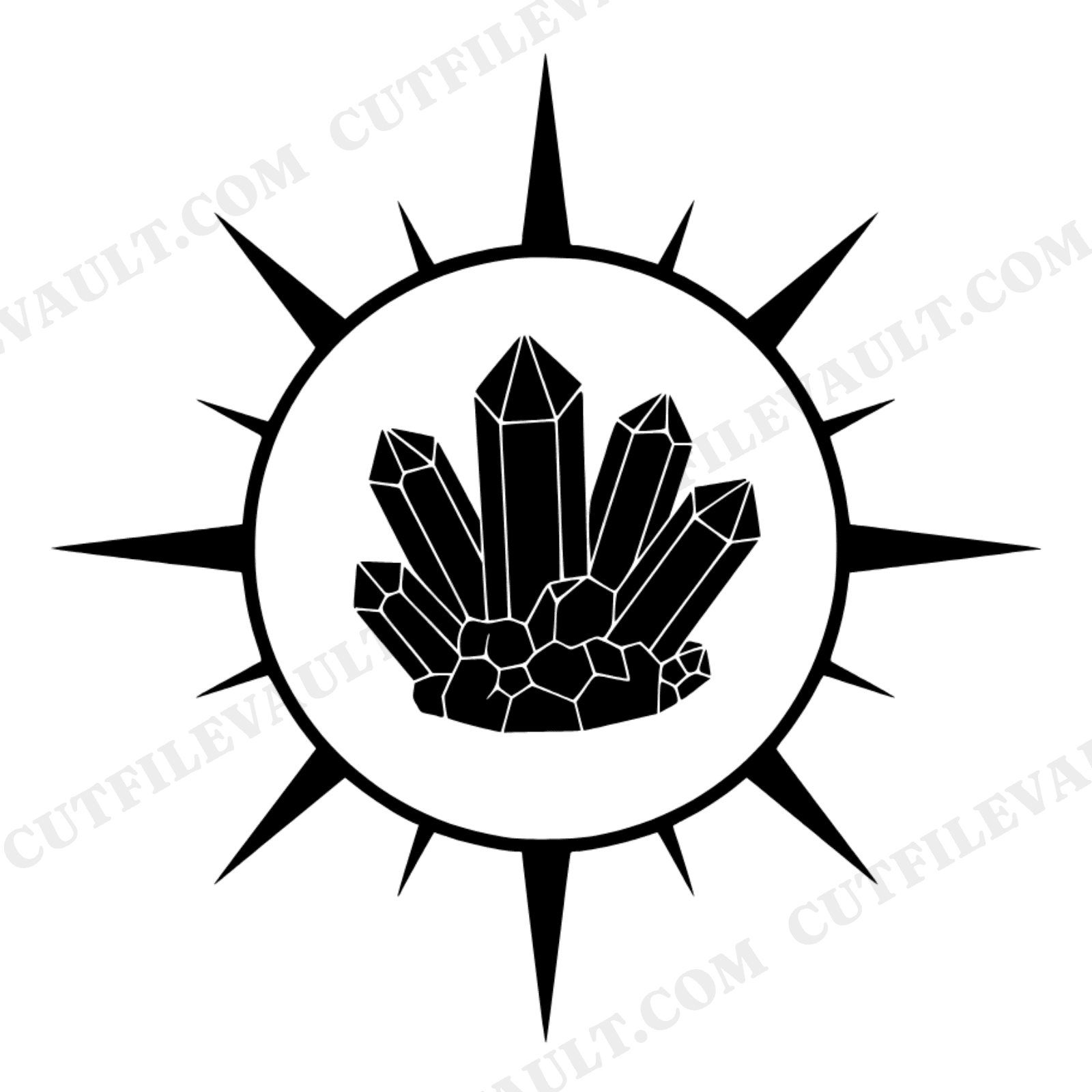 Crystal Cluster Talisman Circle SVG PNG, Halloween Protection Symbol Cut File, Witchy Decor, view 1