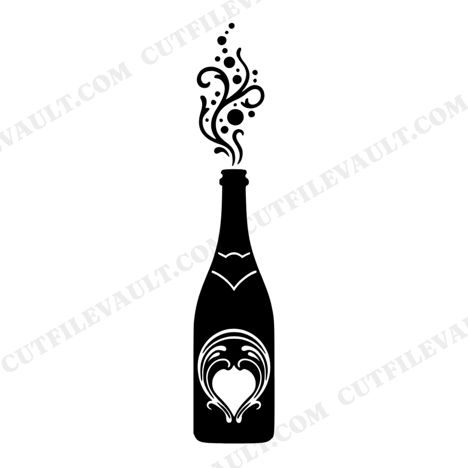 Art Nouveau Champagne Bottle SVG PNG, Vintage Botanical Bubbles Cut File for New Year's Eve, view 1