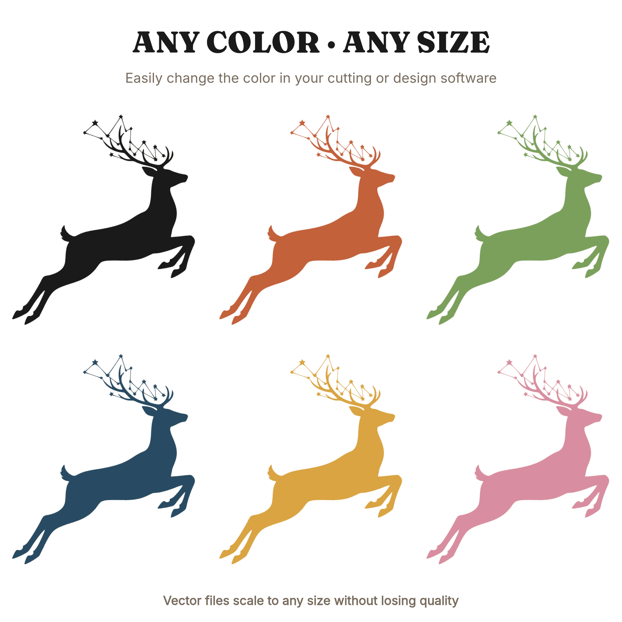 Winter Solstice Leaping Deer SVG PNG, Constellation Antlers Cut File, Celestial Woodland Design, view 2