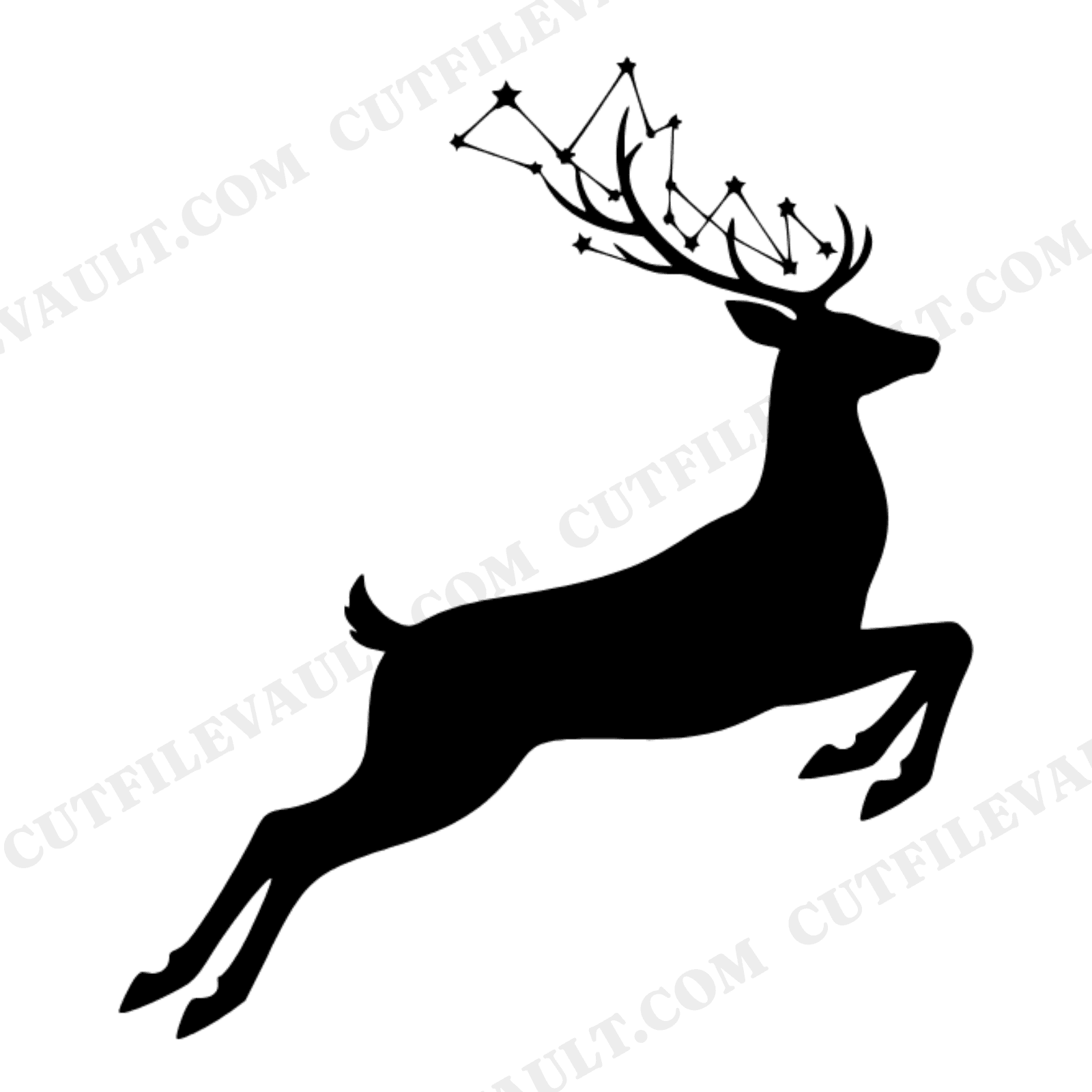 Winter Solstice Leaping Deer SVG PNG, Constellation Antlers Cut File, Celestial Woodland Design, view 1