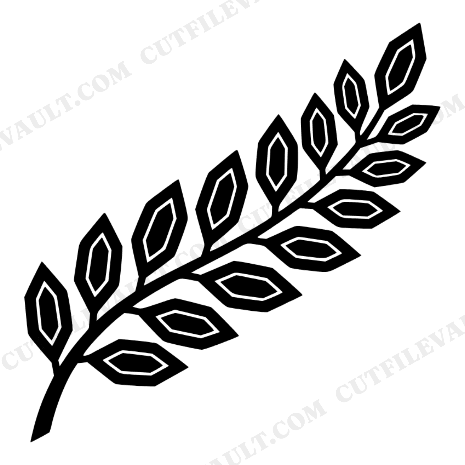 Faceted Laurel Branch SVG PNG, Geometric Gemstone Leaf Cut File, Modern Botanical Silhouette Design, view 1