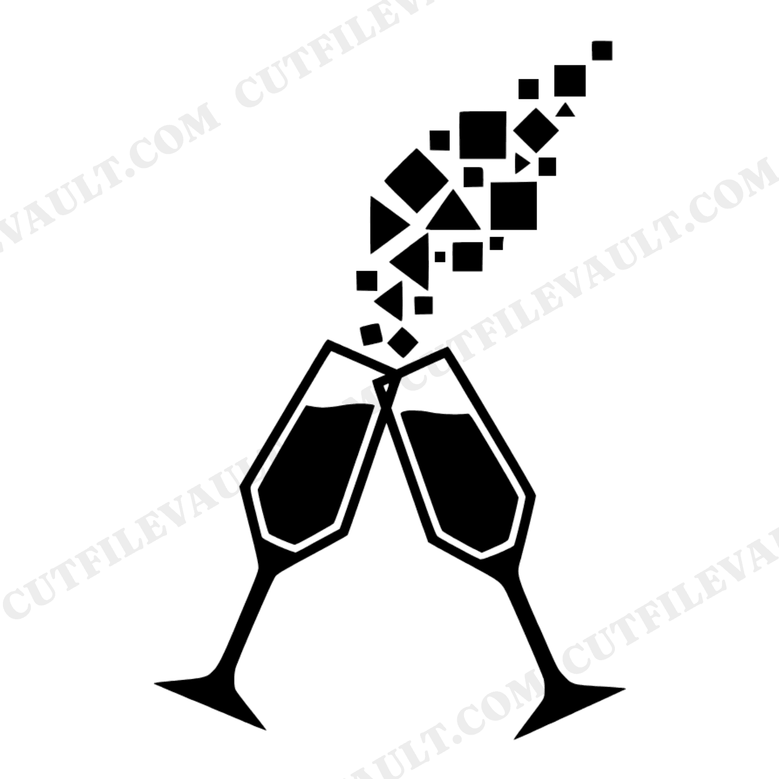 Champagne Flutes Fall Wedding SVG PNG, Toasting Glasses Silhouette Cut File, Modern Brutalist, view 1