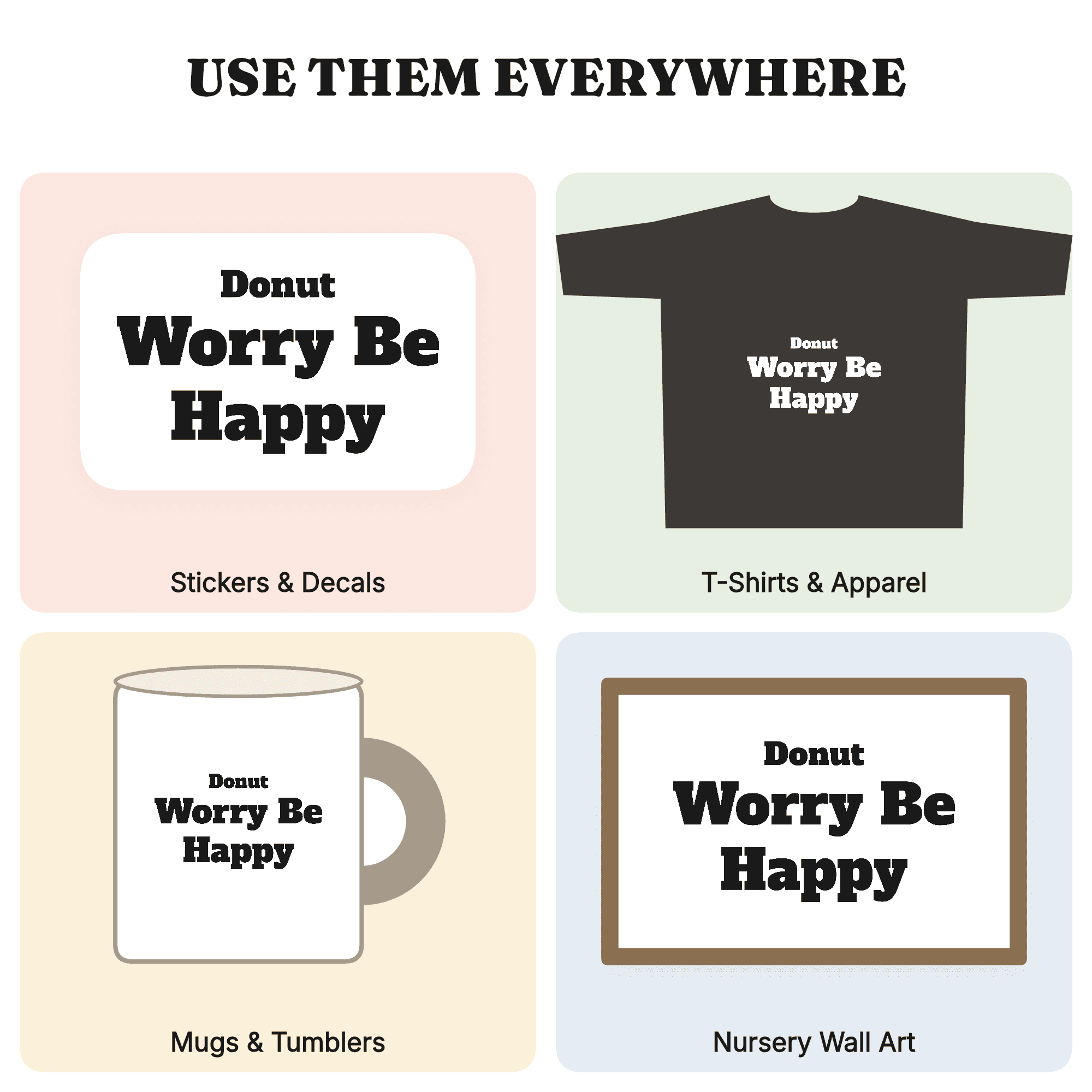 Donut Worry Be Happy SVG PNG National Donut Day Sign Cut File Hand Lettered Bakery Kitchen Decor, view 3