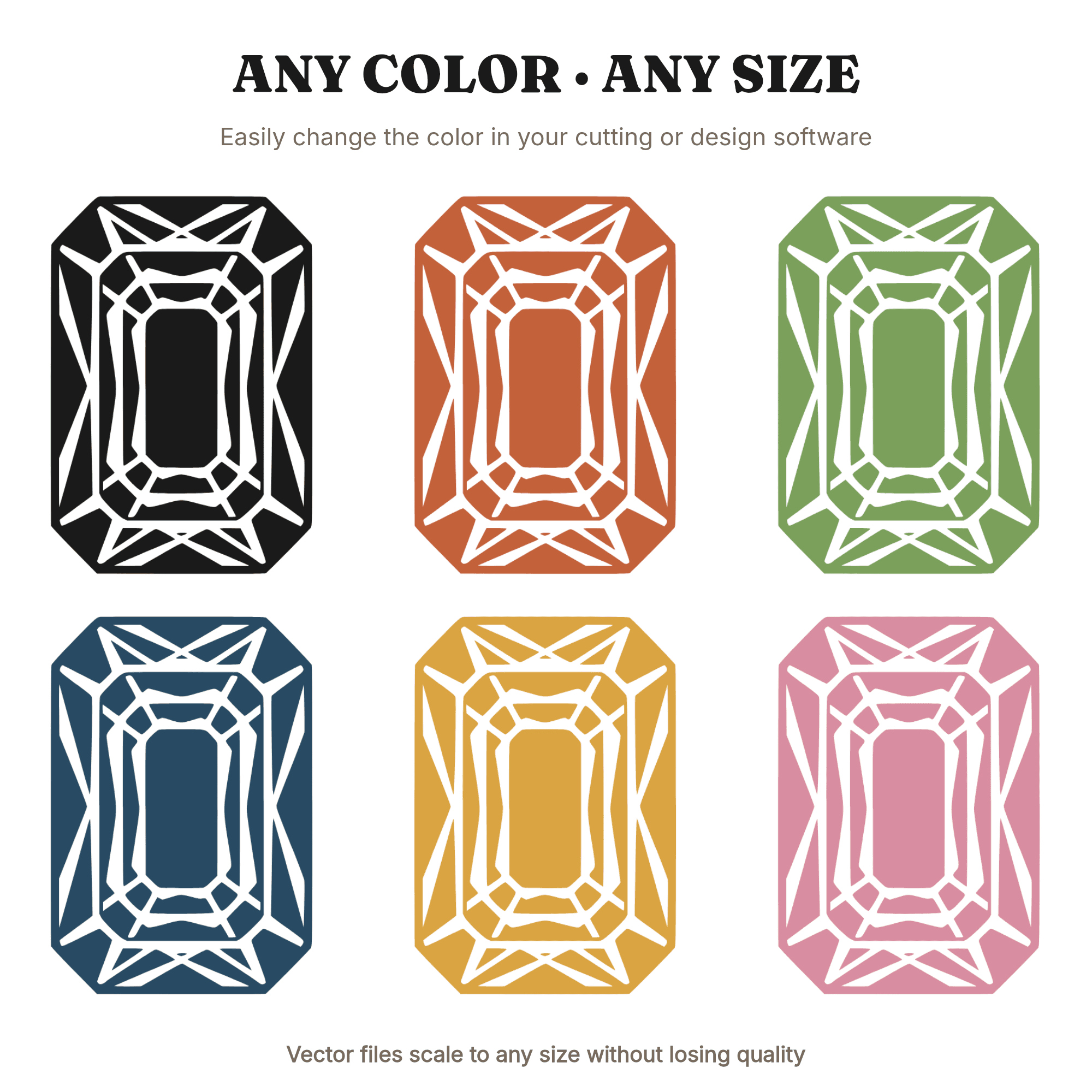 Emerald Cut Gemstone SVG, Retro 70s Wave Facets Overhead View PNG, Vintage Gem Cut File, view 2
