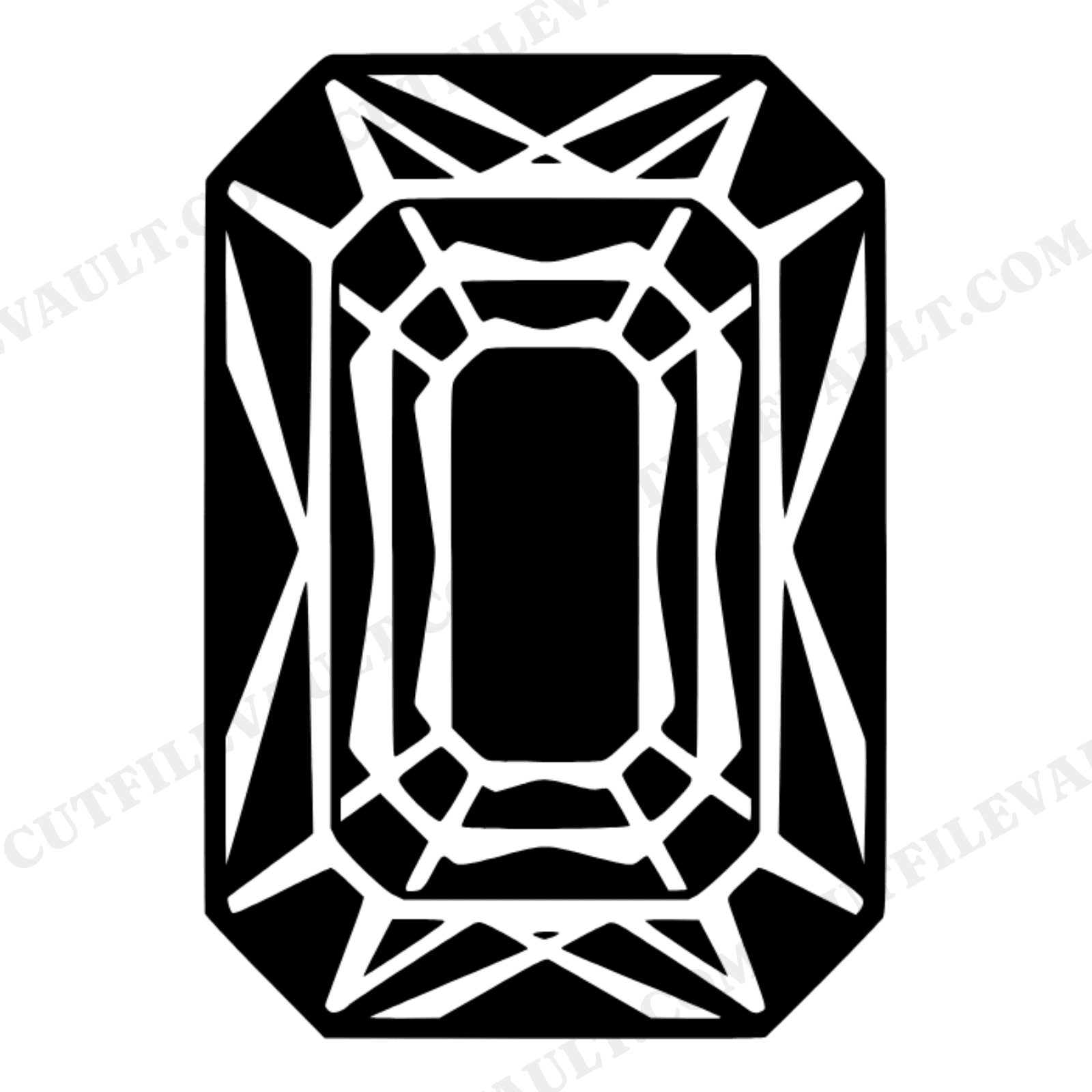Emerald Cut Gemstone SVG, Retro 70s Wave Facets Overhead View PNG, Vintage Gem Cut File, view 1