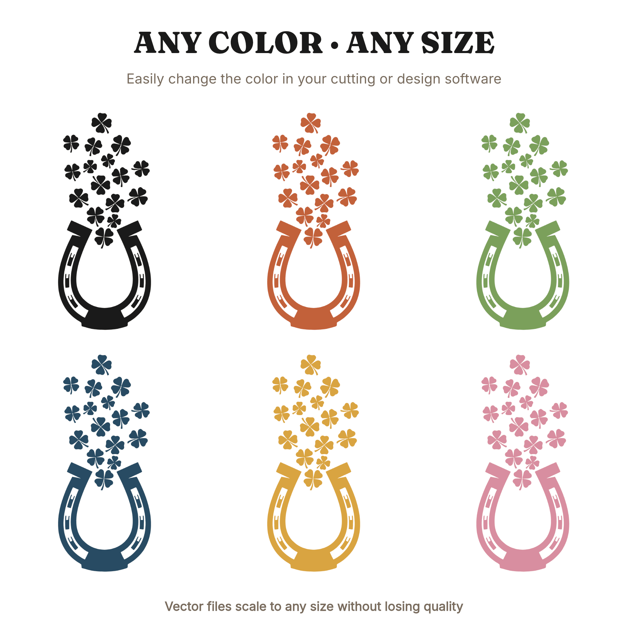 Art Deco Lucky Horseshoe SVG PNG with Cascading Clovers, St Patrick's Day Wedding Cut File, view 2
