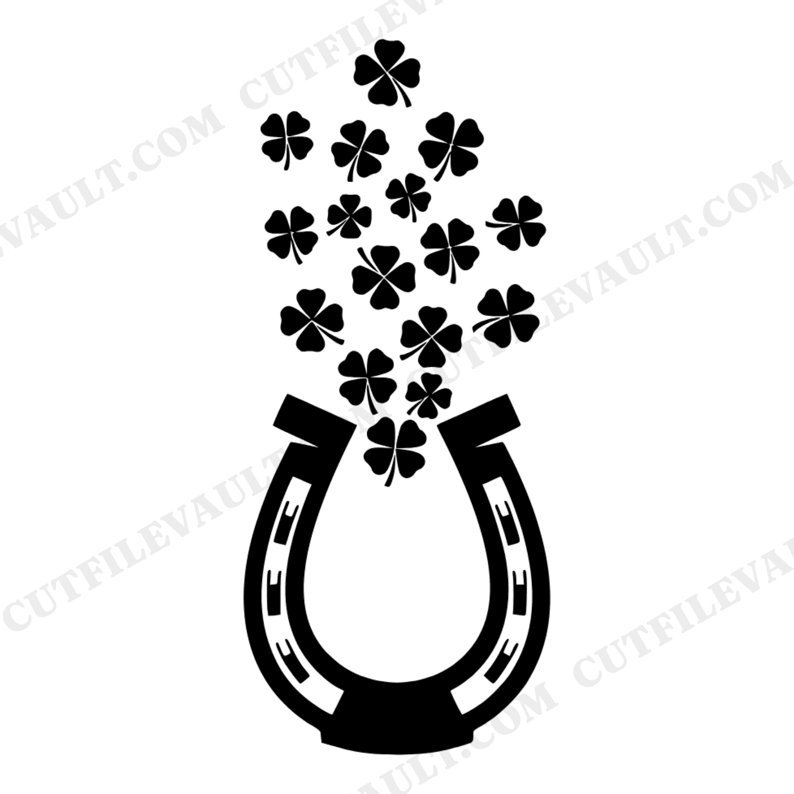 Art Deco Lucky Horseshoe SVG PNG with Cascading Clovers, St Patrick's Day Wedding Cut File, view 1