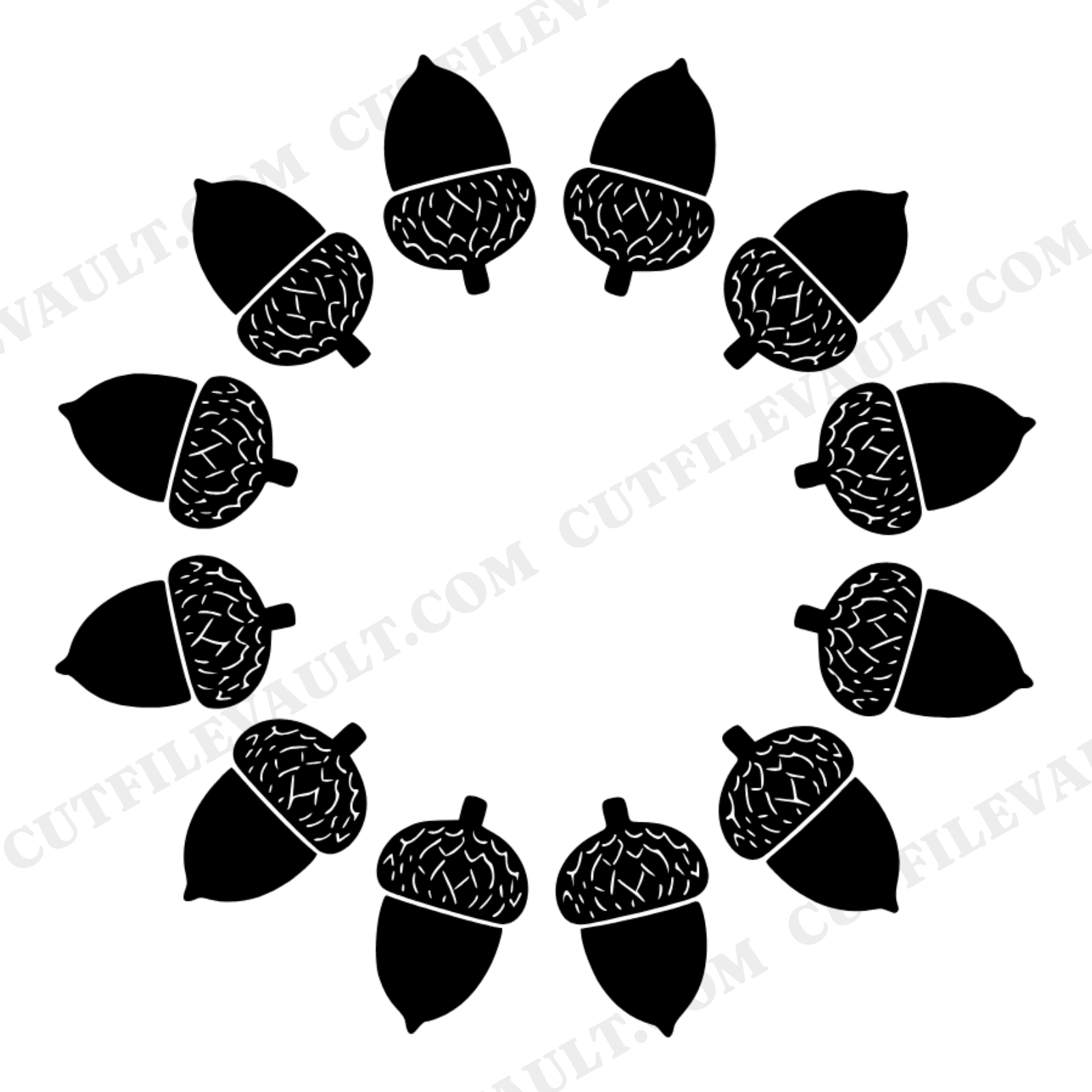 Twelve Acorn Mandala Wreath SVG PNG Farmhouse Autumn Decor Cut File Symmetrical Design, view 1