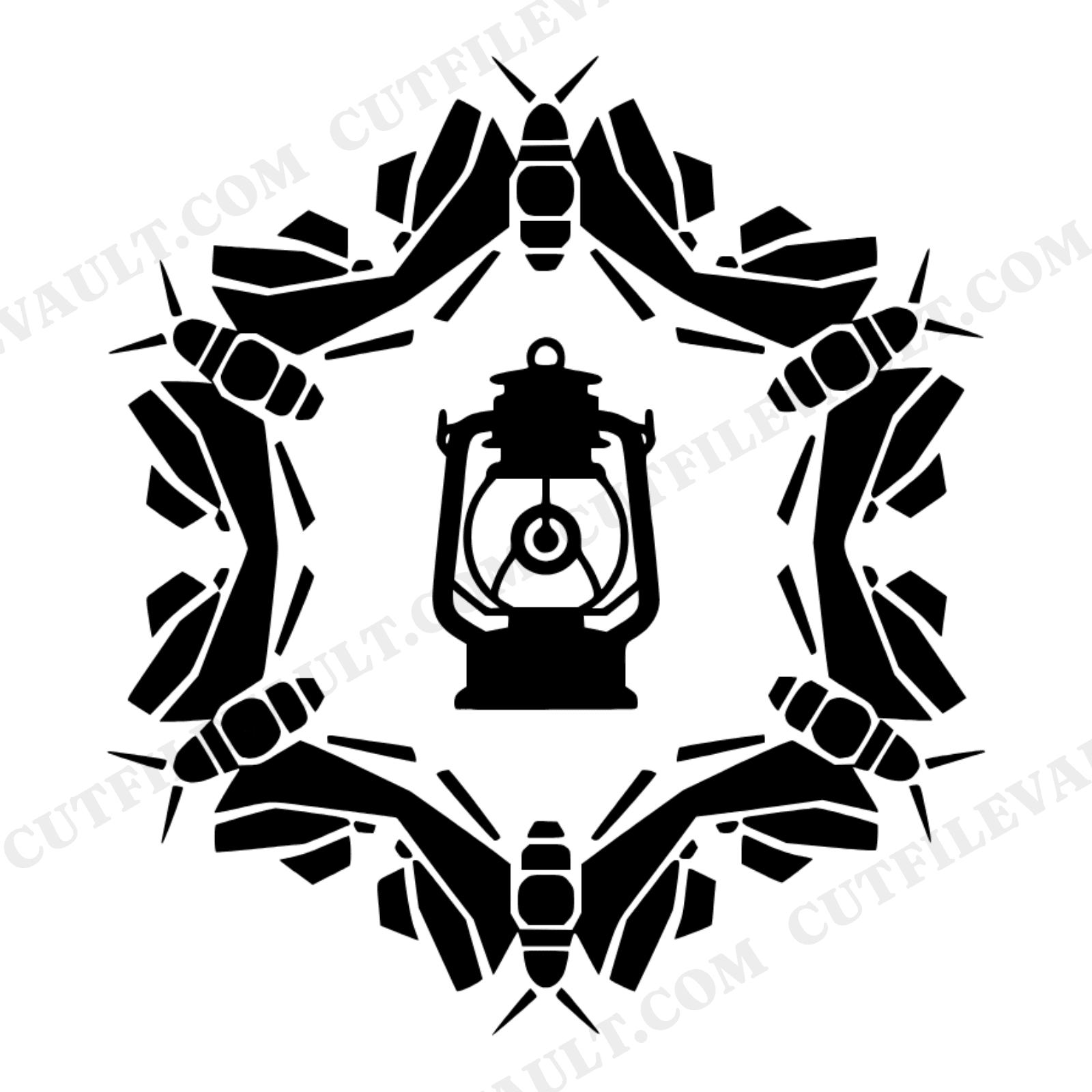 Overhead Lantern Moth Spiral SVG PNG, Vintage Camping Lantern Top View Cut File, Fall Outdoor Adventure, view 1