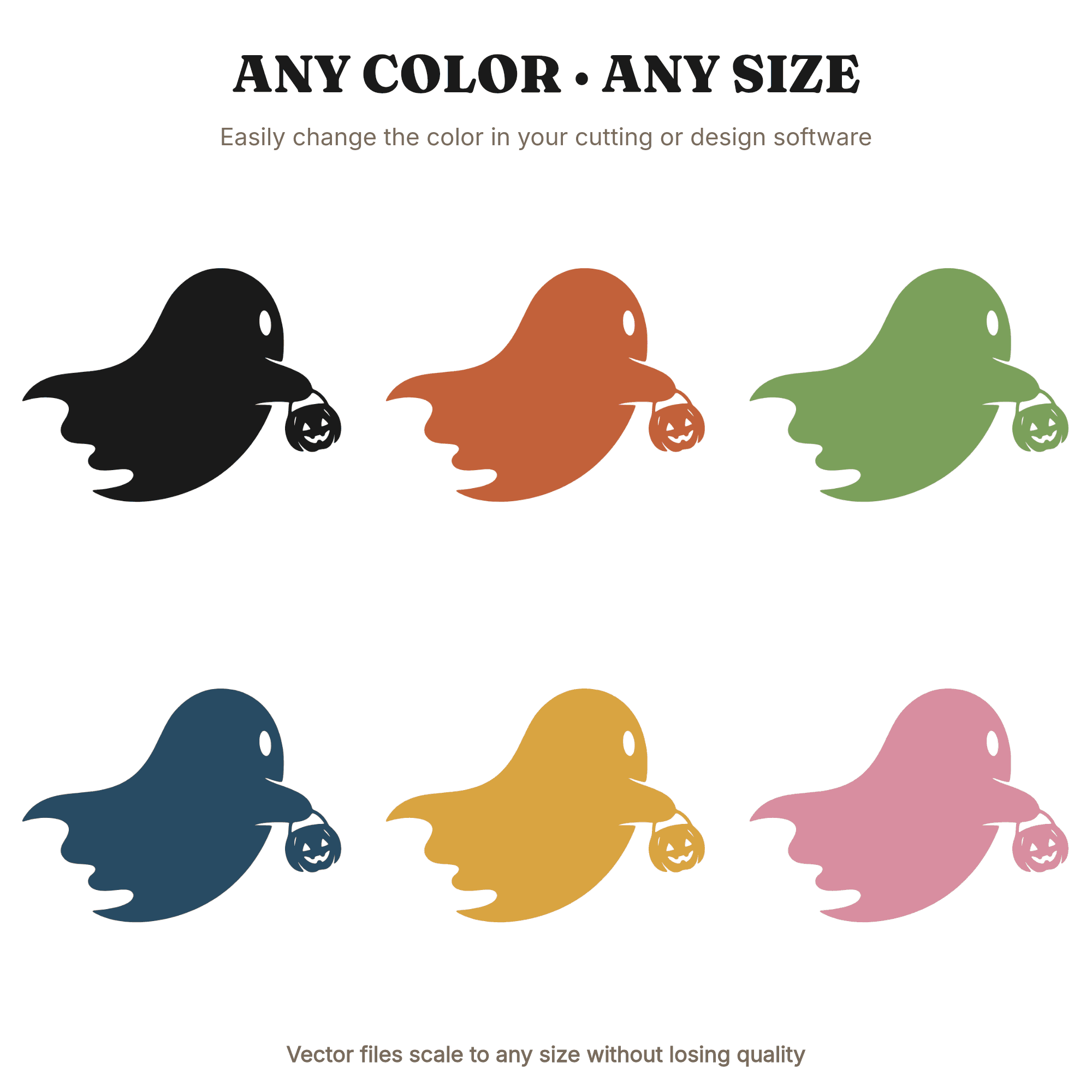 Kawaii Ghost with Candy Bucket SVG PNG, Halloween Silhouette Cut File for Cricut, view 2