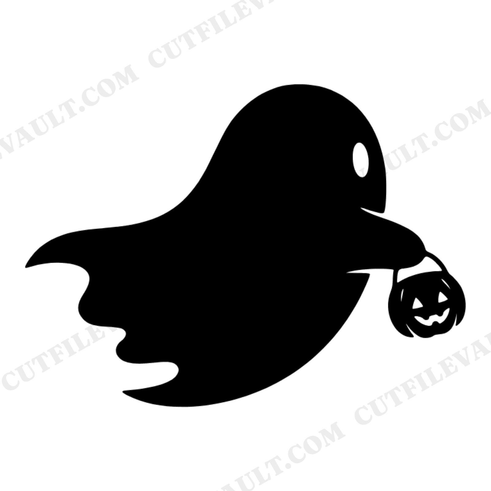 Kawaii Ghost with Candy Bucket SVG PNG, Halloween Silhouette Cut File for Cricut, view 1