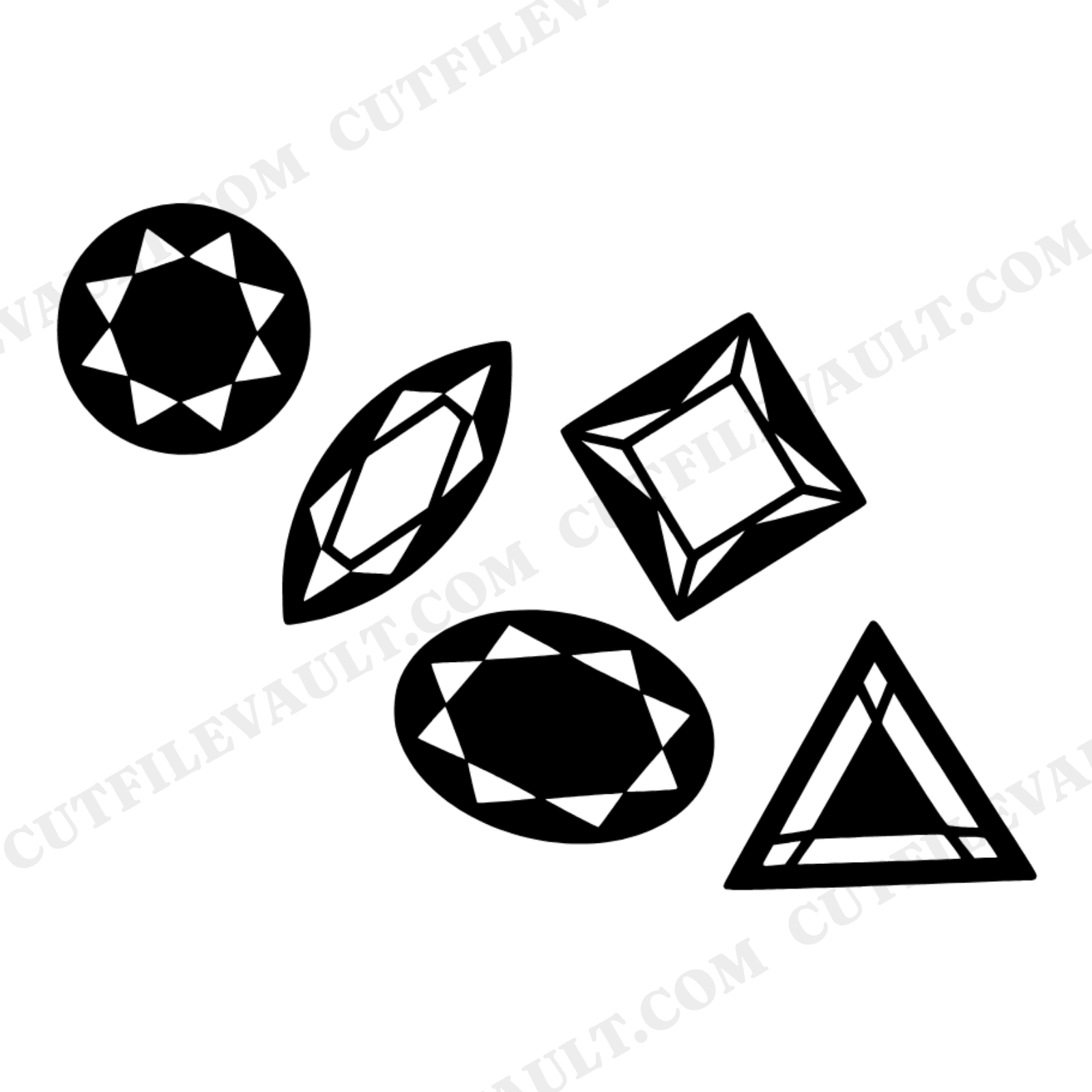 Gemstone SVG Bundle PNG, Five Gem Cuts Boho Diagonal Scatter Design, Jewelry Crystal Cut File, view 1