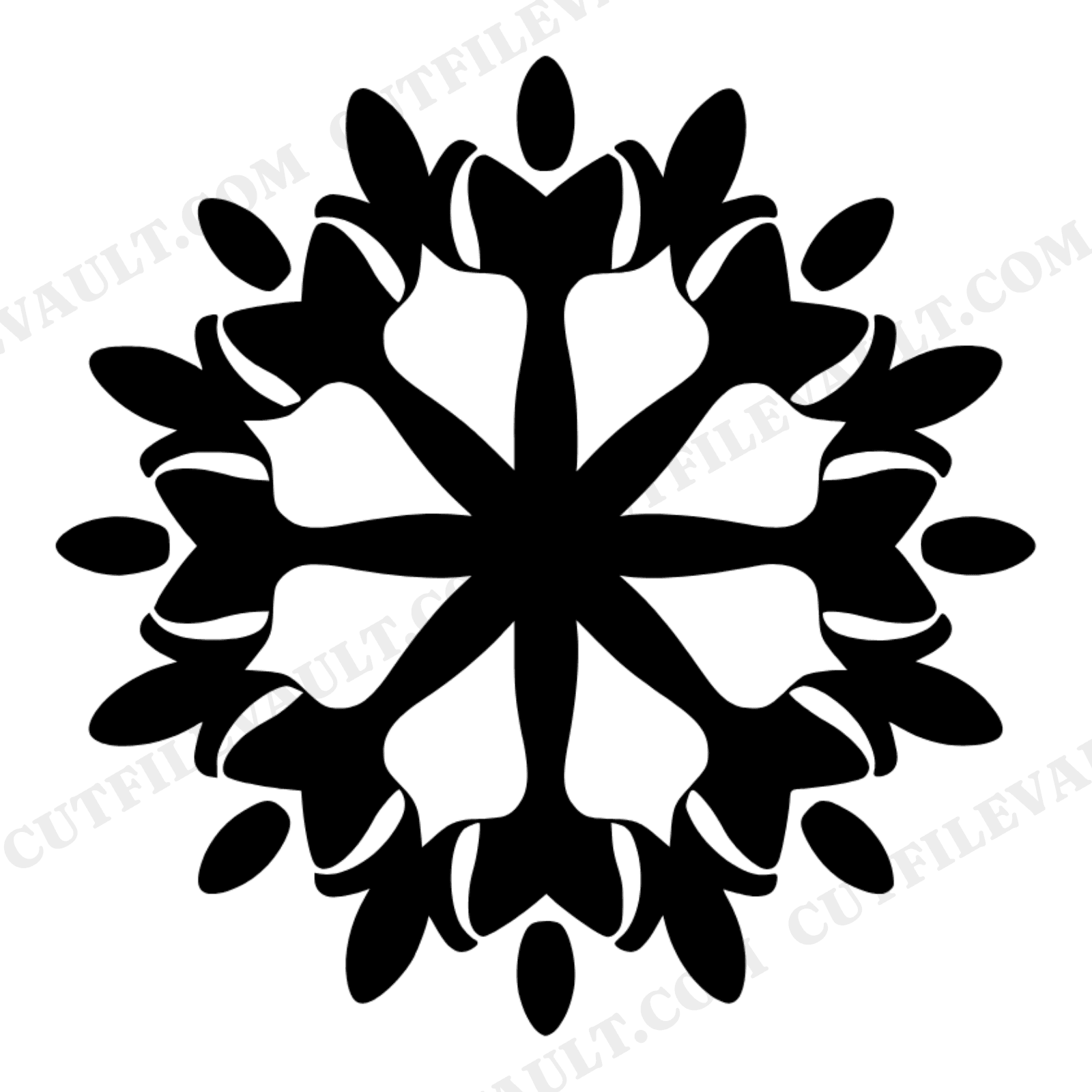 Retro Crystal Mandala SVG PNG, 70s Radial Burst Geometric Snowflake Silhouette Cut File, view 1
