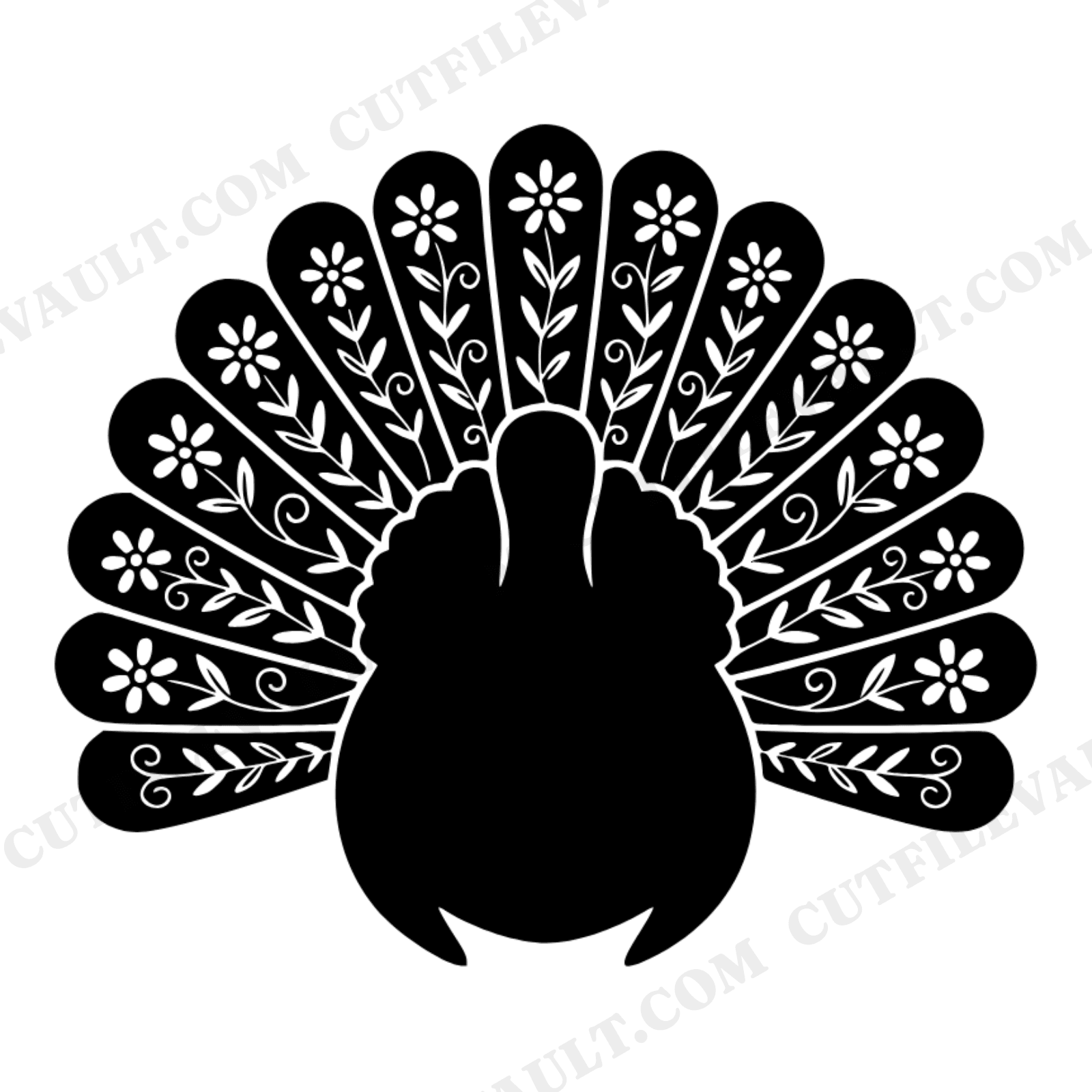 Whimsical Turkey Silhouette SVG PNG, Farmhouse Thanksgiving Turkey Tail Feathers Cut File, view 1