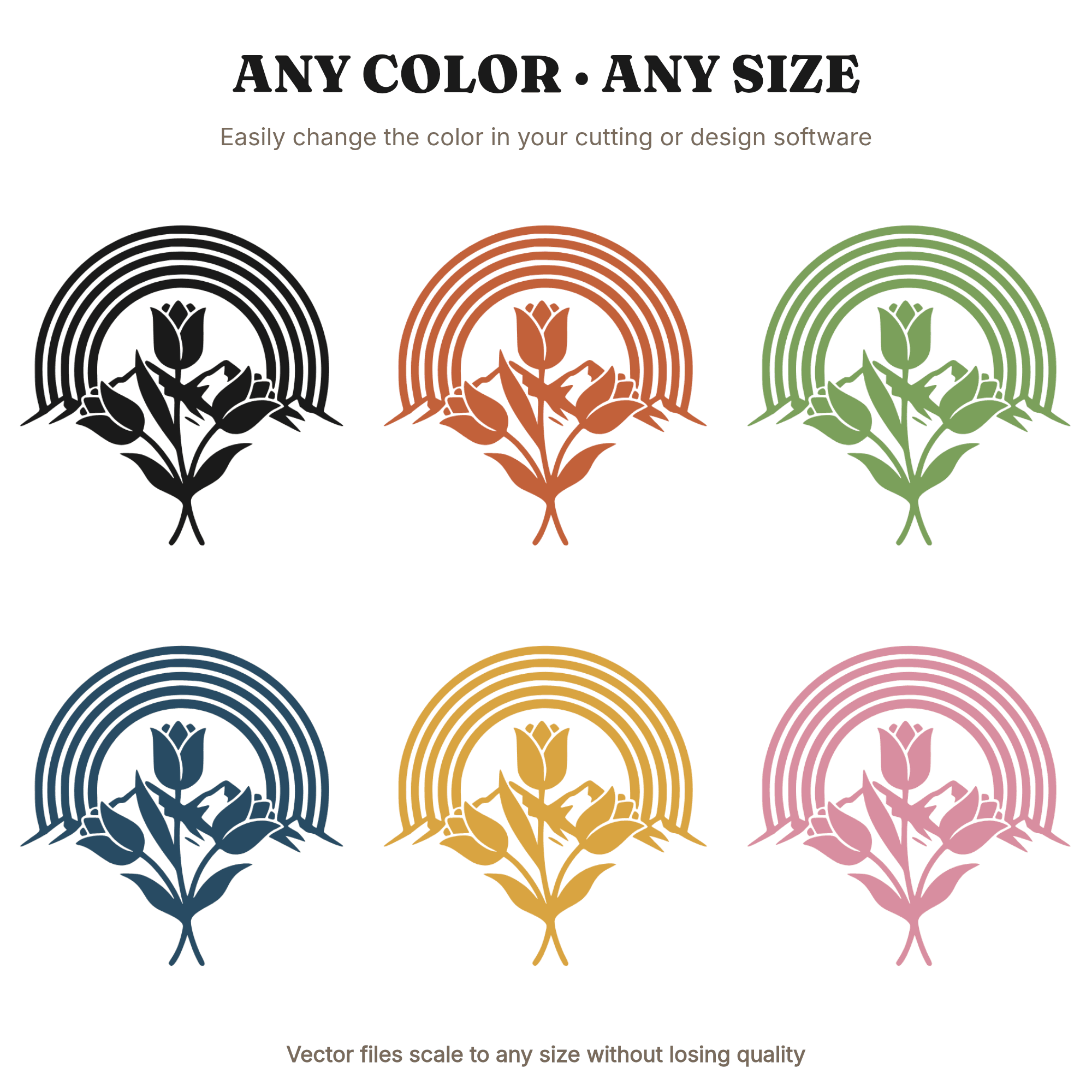 Boho Mountain Sunrise Easter Tulip SVG PNG, Retro 70s Spring Floral Layered Cut File for Cricut, view 2