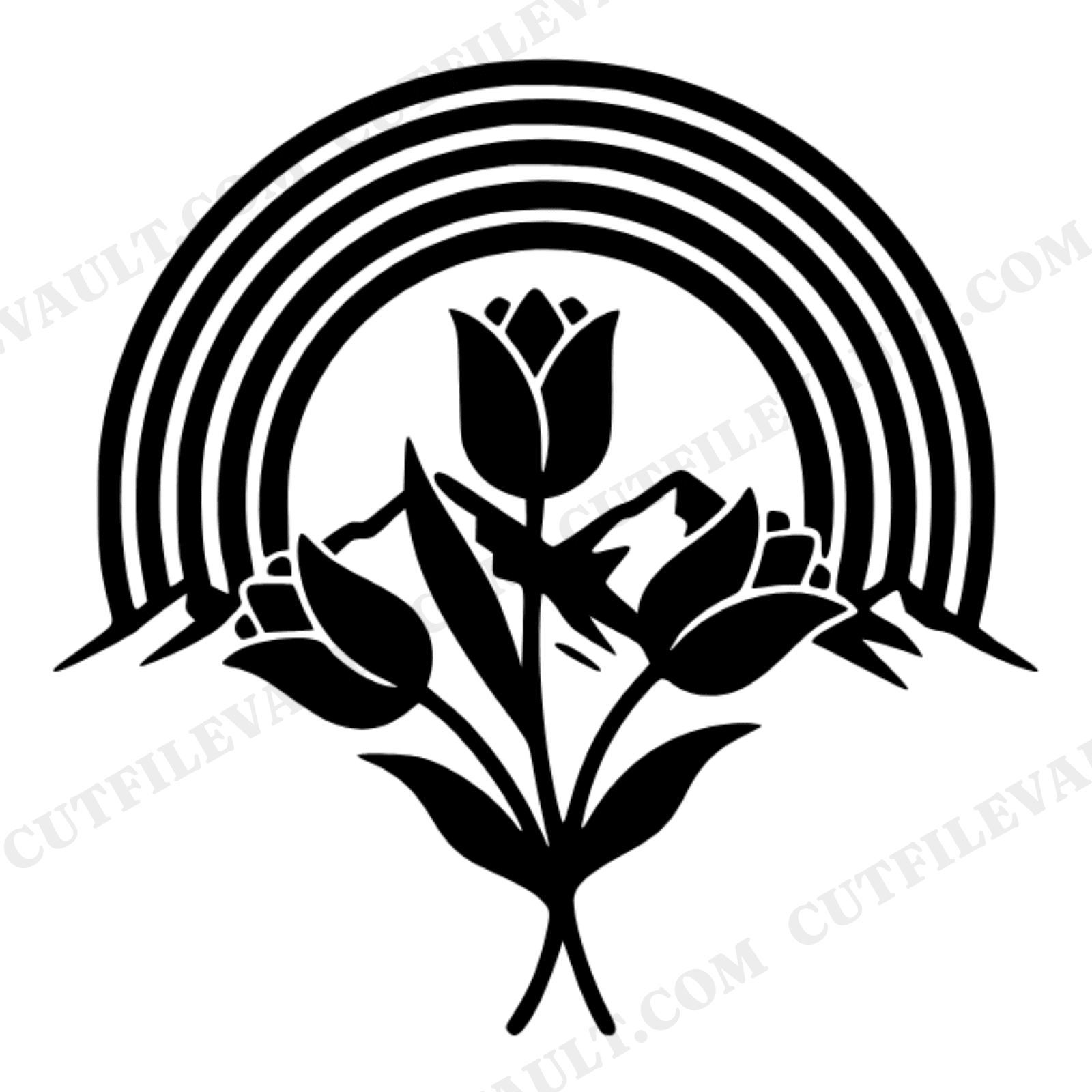 Boho Mountain Sunrise Easter Tulip SVG PNG, Retro 70s Spring Floral Layered Cut File for Cricut, view 1