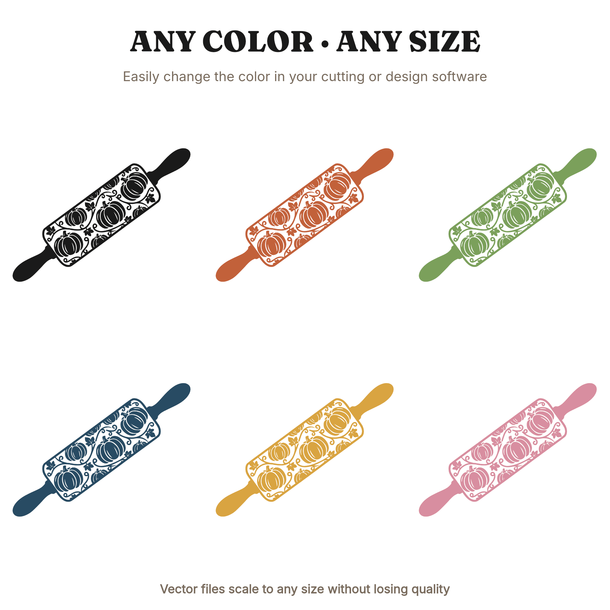 Autumn Rolling Pin SVG PNG, Pumpkin Vine Pattern Cut File, Fall Baking Kitchen Decor Cottagecore, view 2