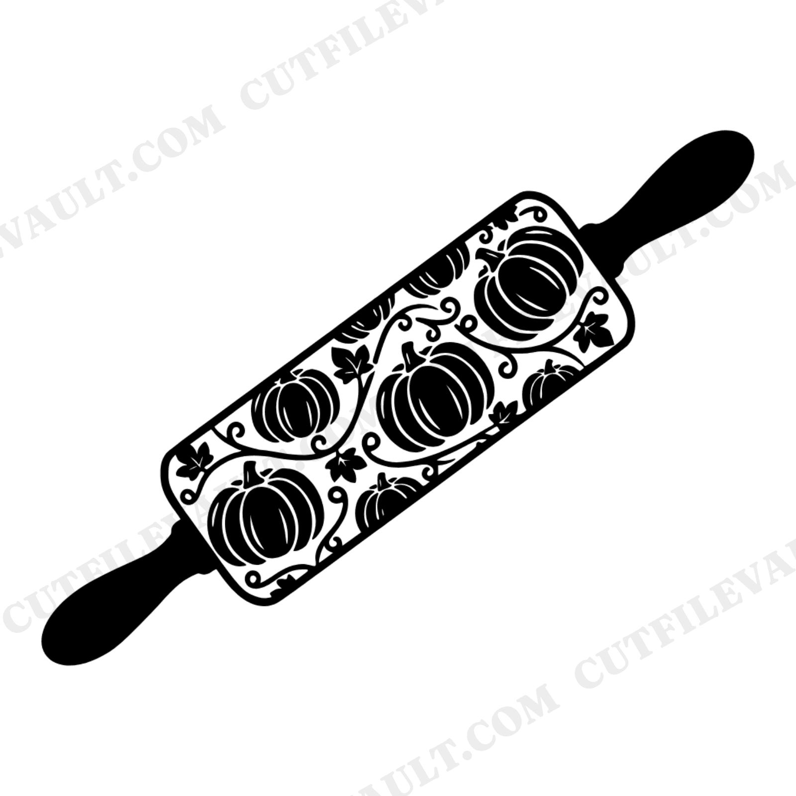 Autumn Rolling Pin SVG PNG, Pumpkin Vine Pattern Cut File, Fall Baking Kitchen Decor Cottagecore, view 1