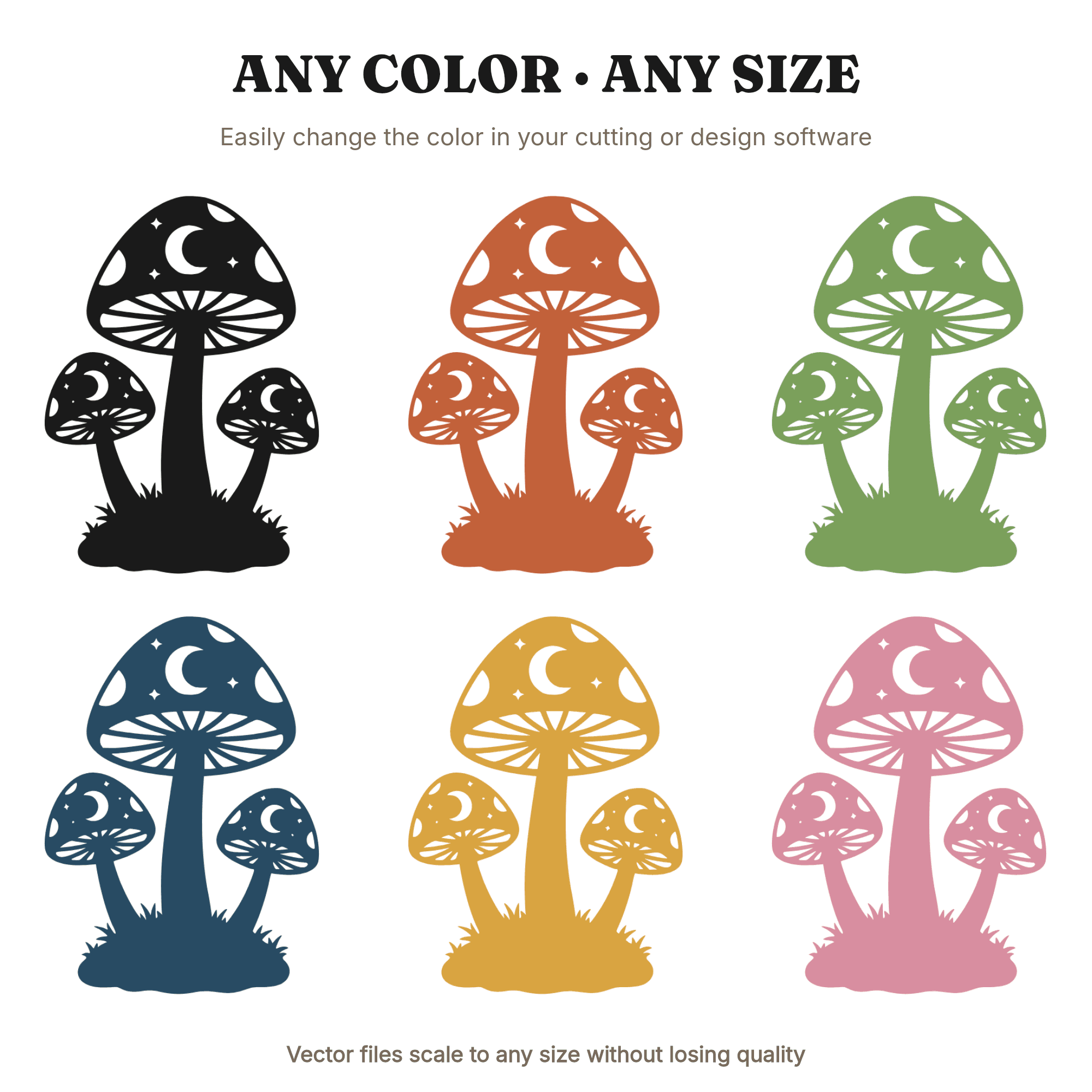 Celestial Mushroom SVG, Moon Phases Mushroom Cluster PNG, Enchanted Forest Halloween Cut File, view 2
