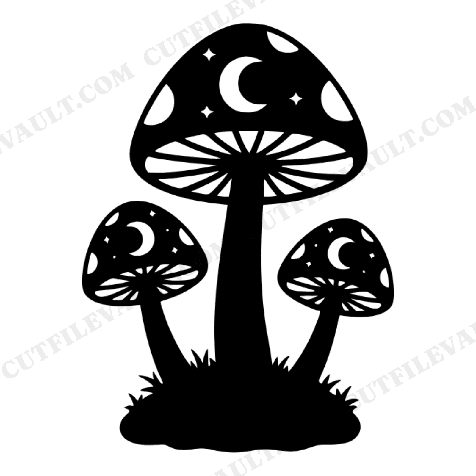 Celestial Mushroom SVG, Moon Phases Mushroom Cluster PNG, Enchanted Forest Halloween Cut File, view 1