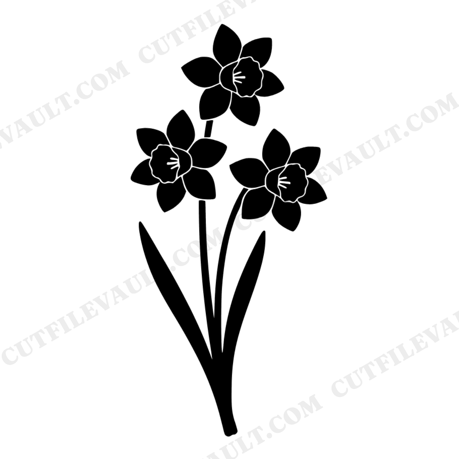 Three Daffodil Stems SVG PNG Spring Floral Cut File Cottagecore Botanical Bundle Leaning Left, view 1