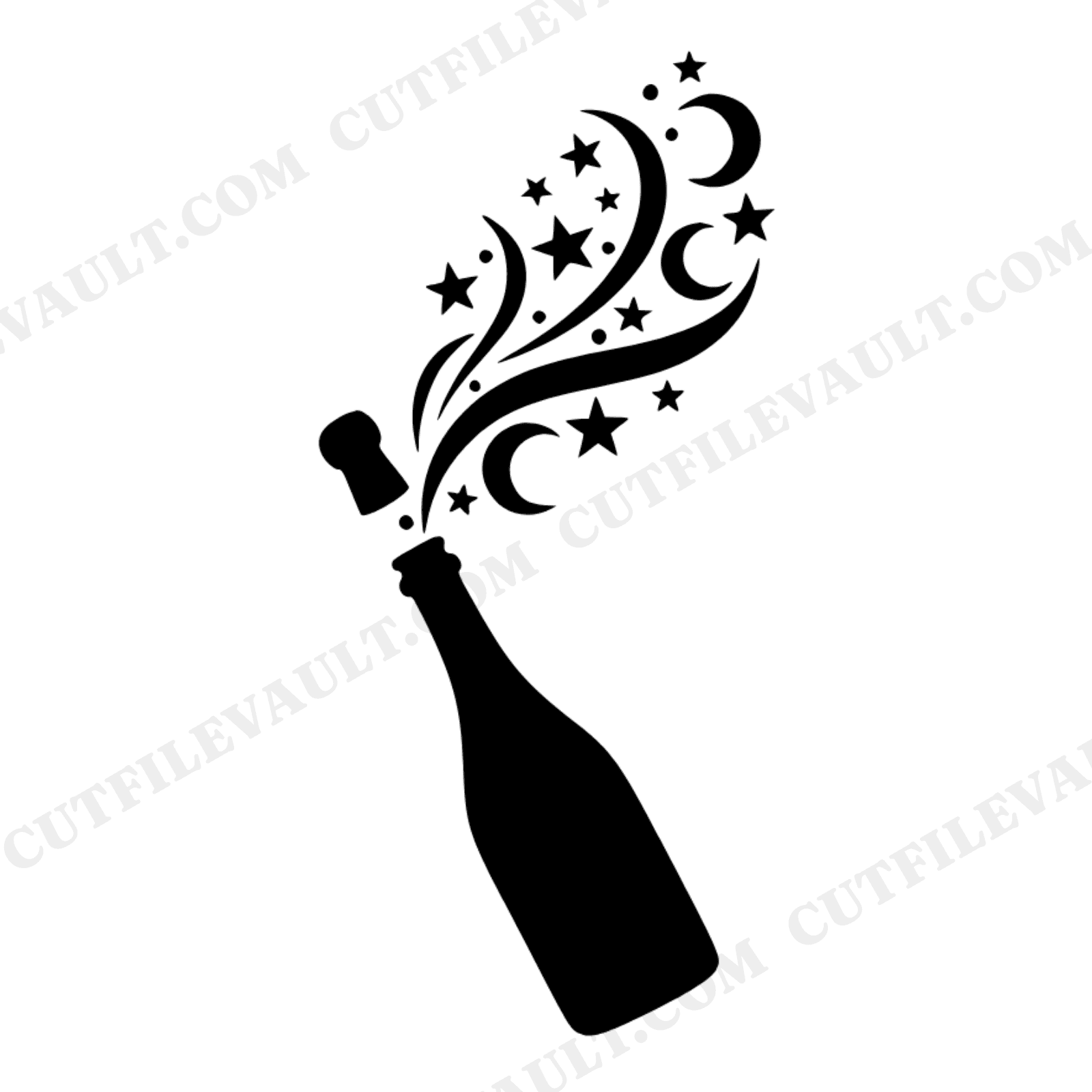 Celestial Champagne Bottle SVG PNG New Year's Eve Celebration Cut File with Stars and Confetti, view 1