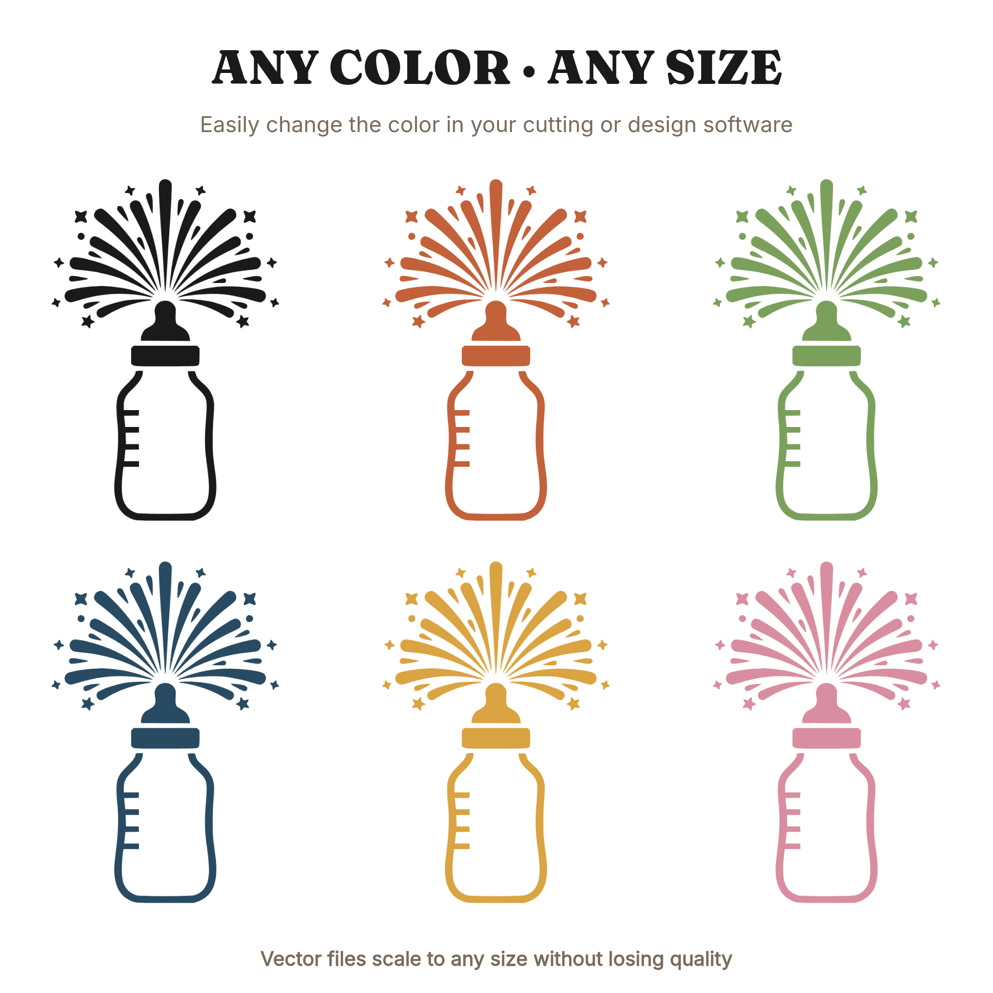 Retro Baby Bottle Fireworks SVG PNG New Year Announcement Art Deco Nursery Cut File, view 2
