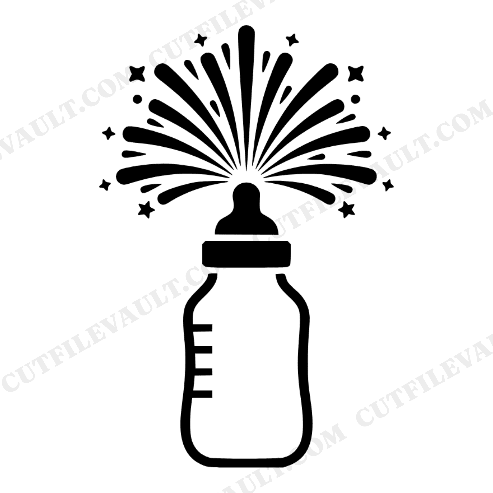 Retro Baby Bottle Fireworks SVG PNG New Year Announcement Art Deco Nursery Cut File, view 1