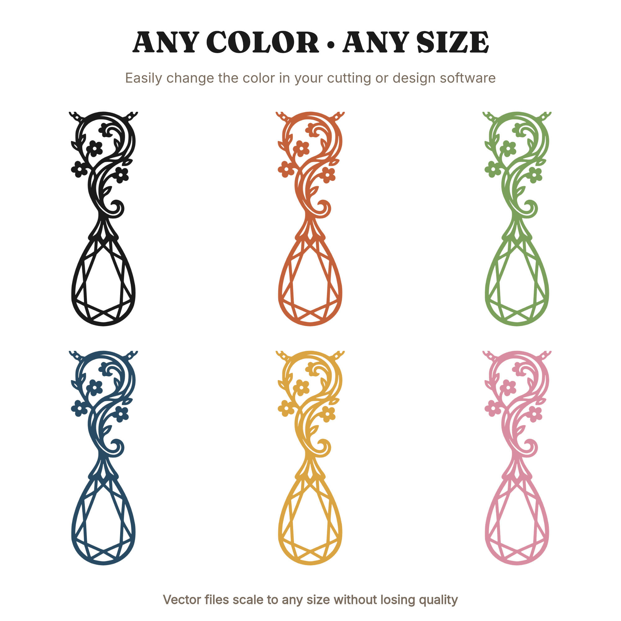 Art Nouveau Teardrop Pendant SVG PNG, Cottagecore Floral Jewelry Design, Botanical Gemstone Cut File, view 2