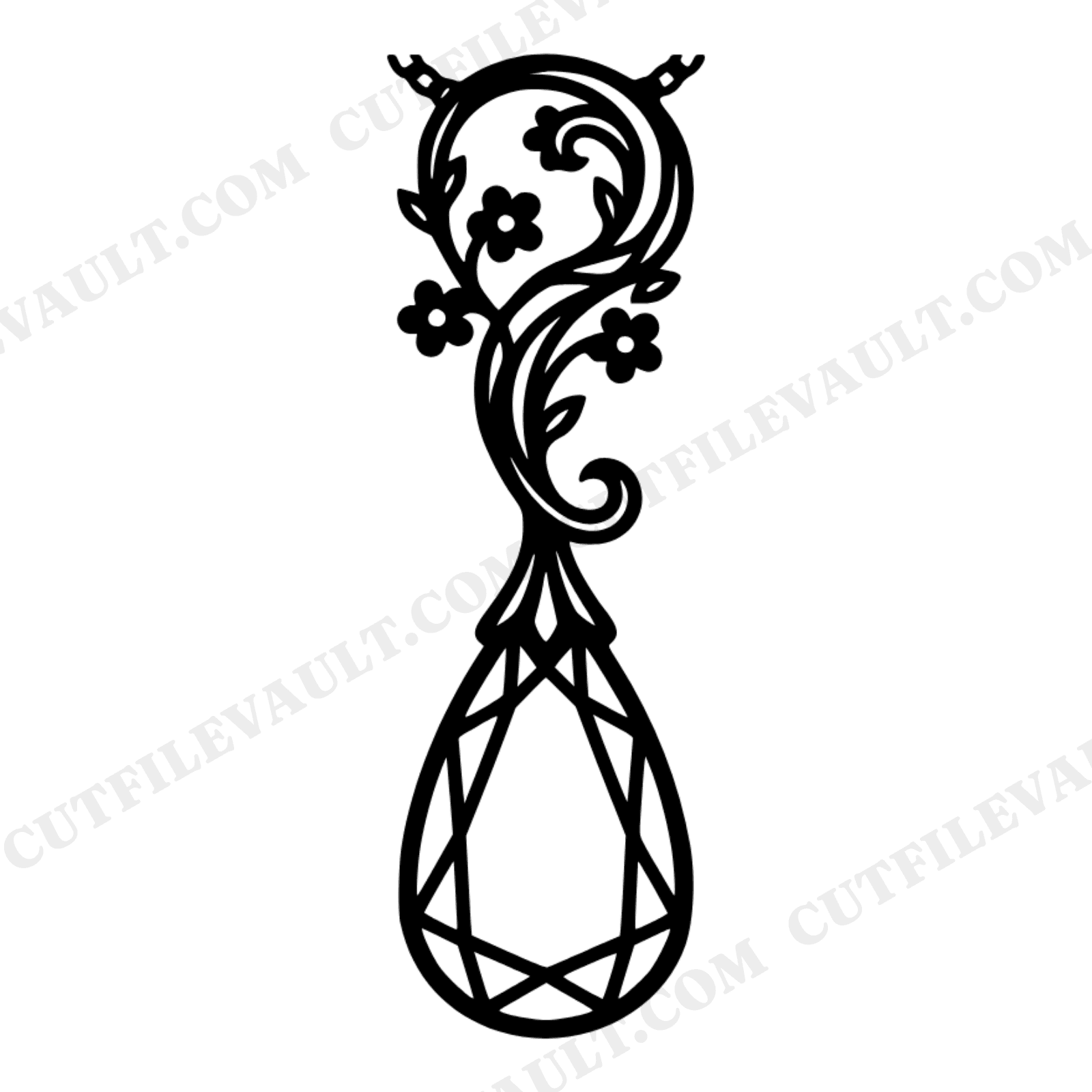 Art Nouveau Teardrop Pendant SVG PNG, Cottagecore Floral Jewelry Design, Botanical Gemstone Cut File, view 1