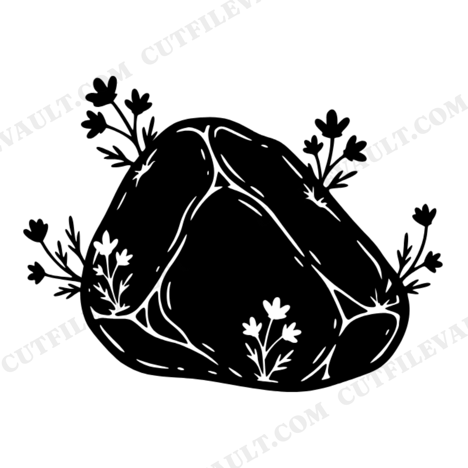 Rose Quartz Gemstone SVG with Wildflowers, Cottagecore Floral PNG, Crystal Botanical Cut File, view 1