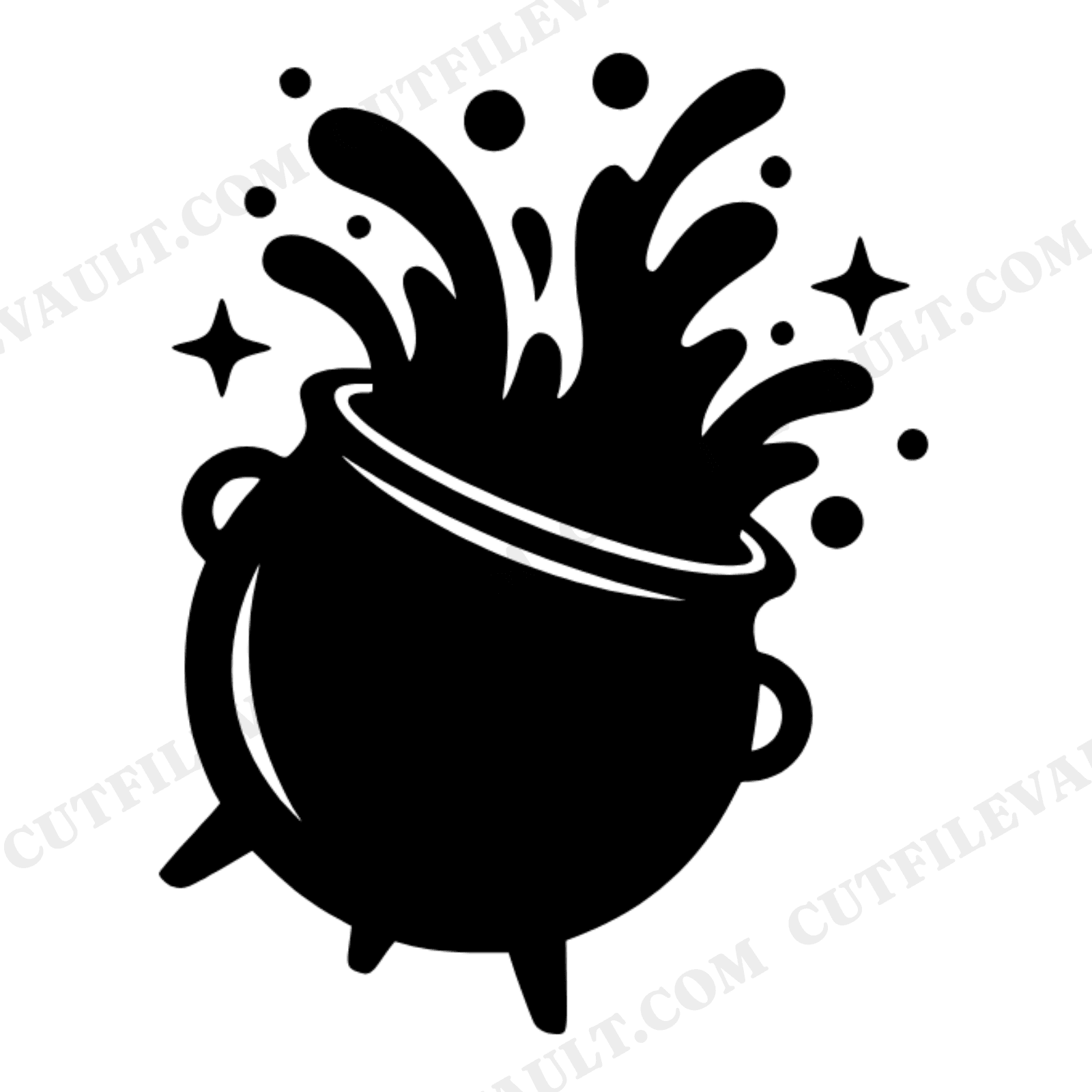 Tipped Cauldron SVG, Spilling Potion Witch Cauldron PNG, Retro Halloween Cut File, Mid Century Design, view 1