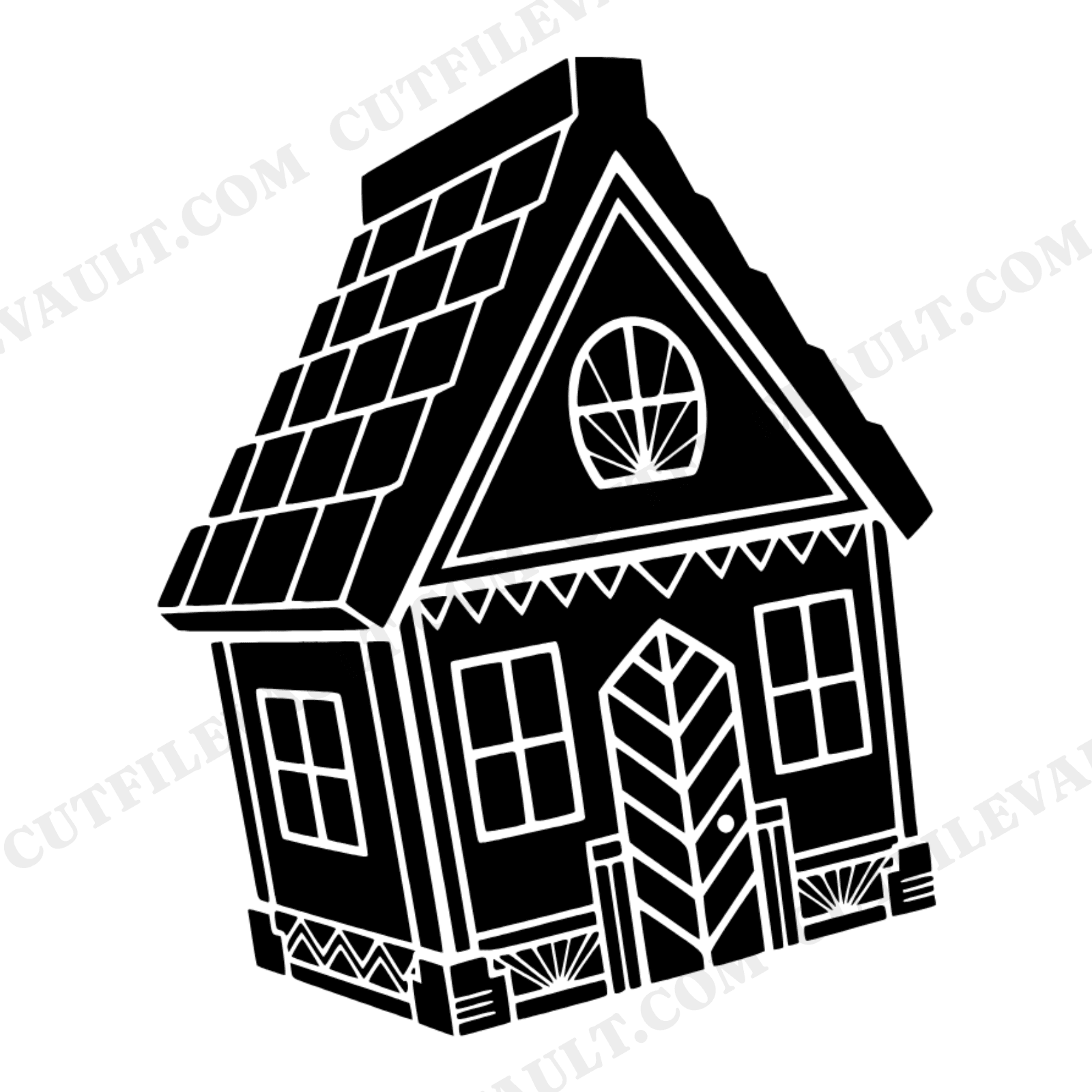 Art Deco Gingerbread House SVG PNG, Tilted Geometric Christmas Cut File for Cricut, view 1