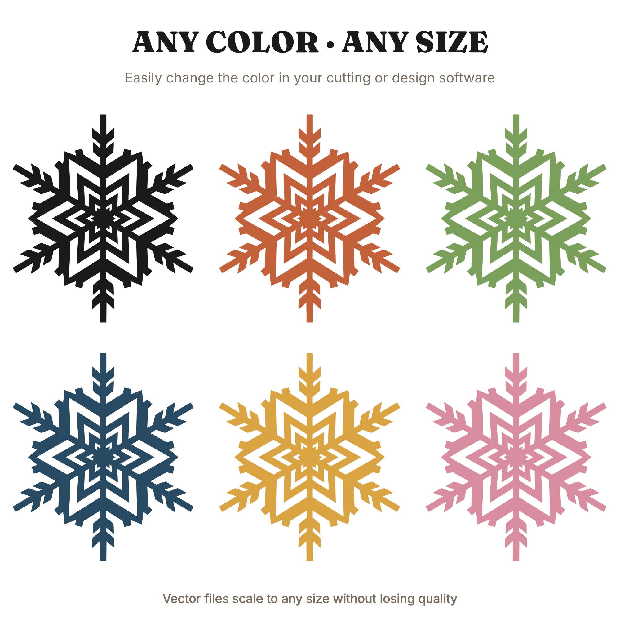 Bold Geometric Six Point Snowflake Mandala SVG PNG Winter Wall Art Cut File Farmhouse Decor, view 2
