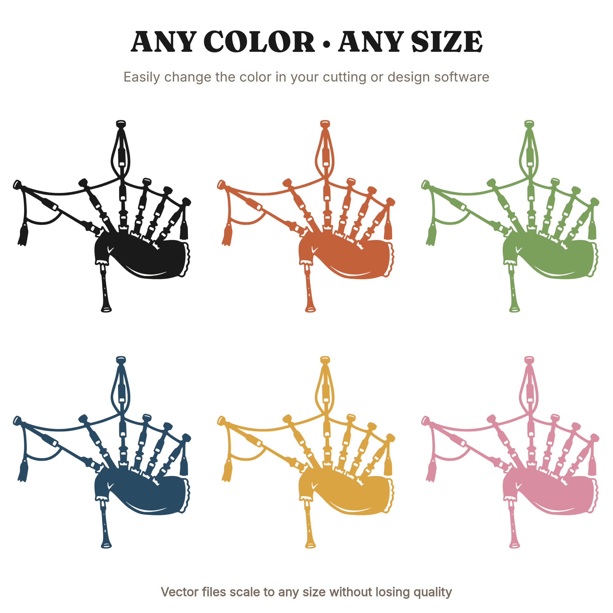 Irish Bagpipes SVG PNG, Drone Pipes Silhouette Cut File, St Patrick's Day Music Design, view 2
