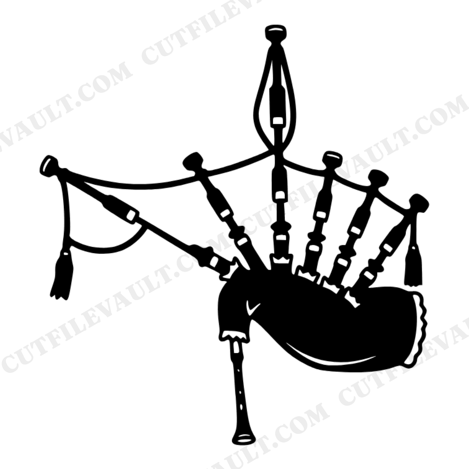 Irish Bagpipes SVG PNG, Drone Pipes Silhouette Cut File, St Patrick's Day Music Design, view 1