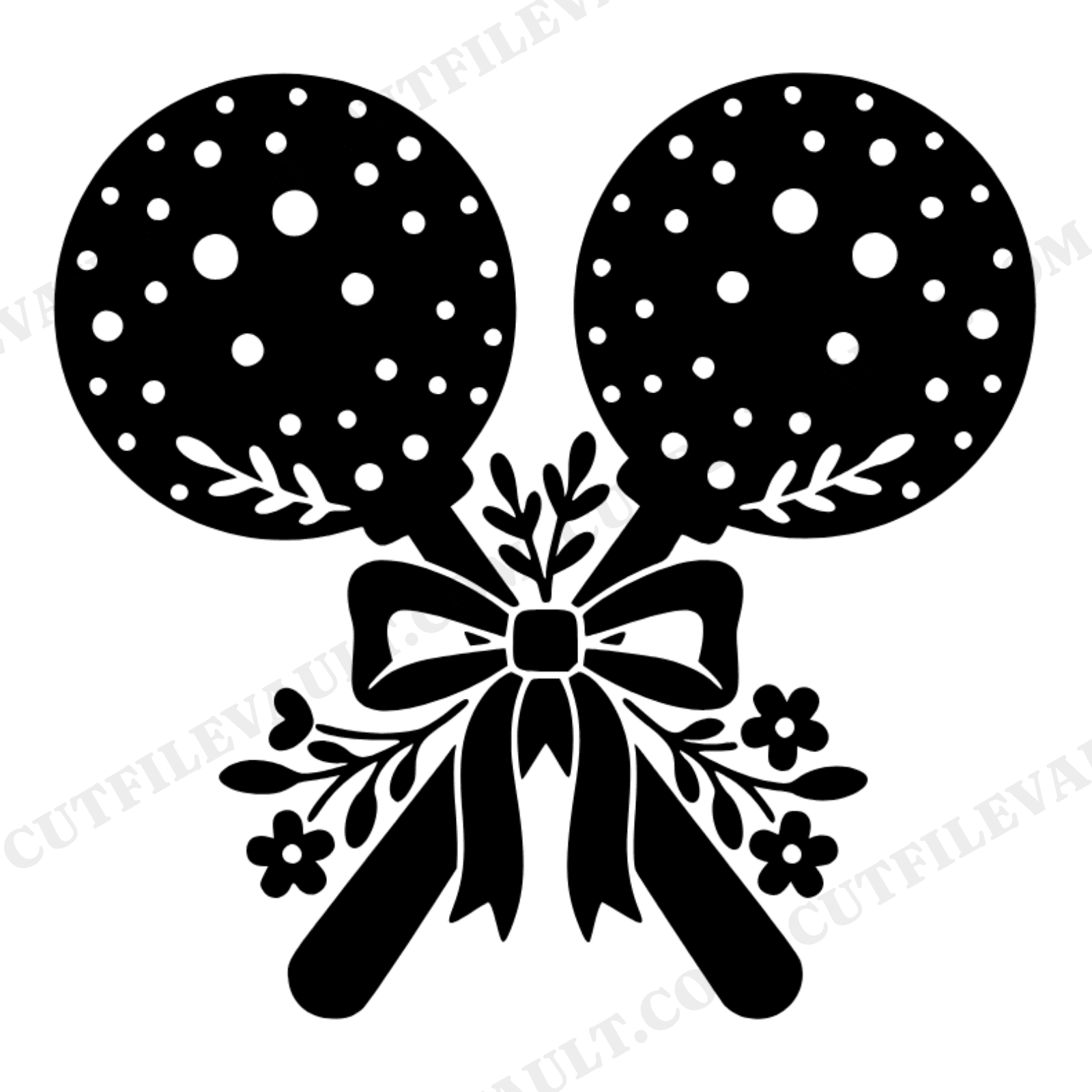 Crossed Baby Rattles SVG PNG with Floral Ribbon Bow Cottagecore Nursery Valentine Decor Cut File, view 1
