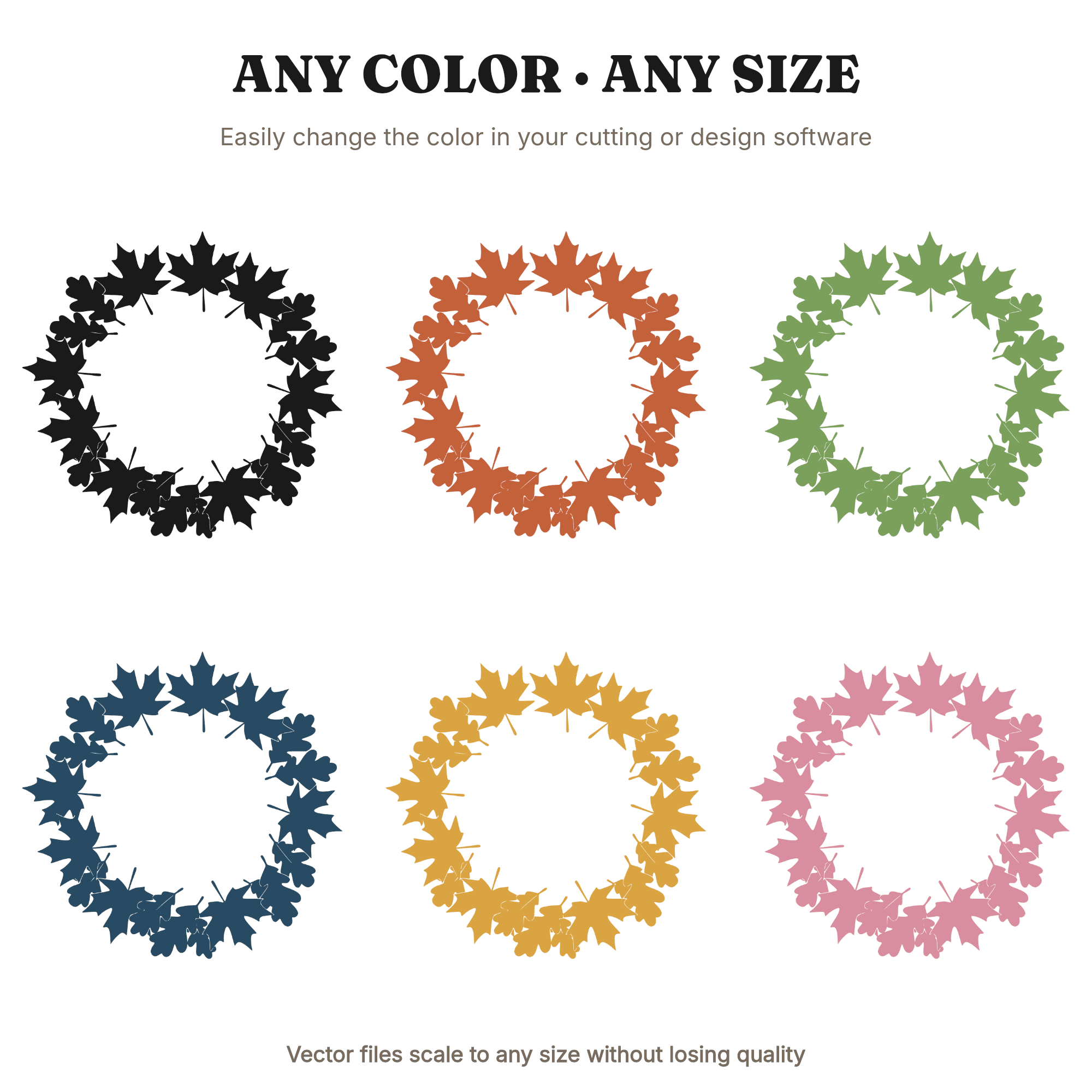 Autumn Leaf Wreath SVG PNG Circle Fall Decor Maple Oak Leaves Cut File Vintage Botanical Design, view 2