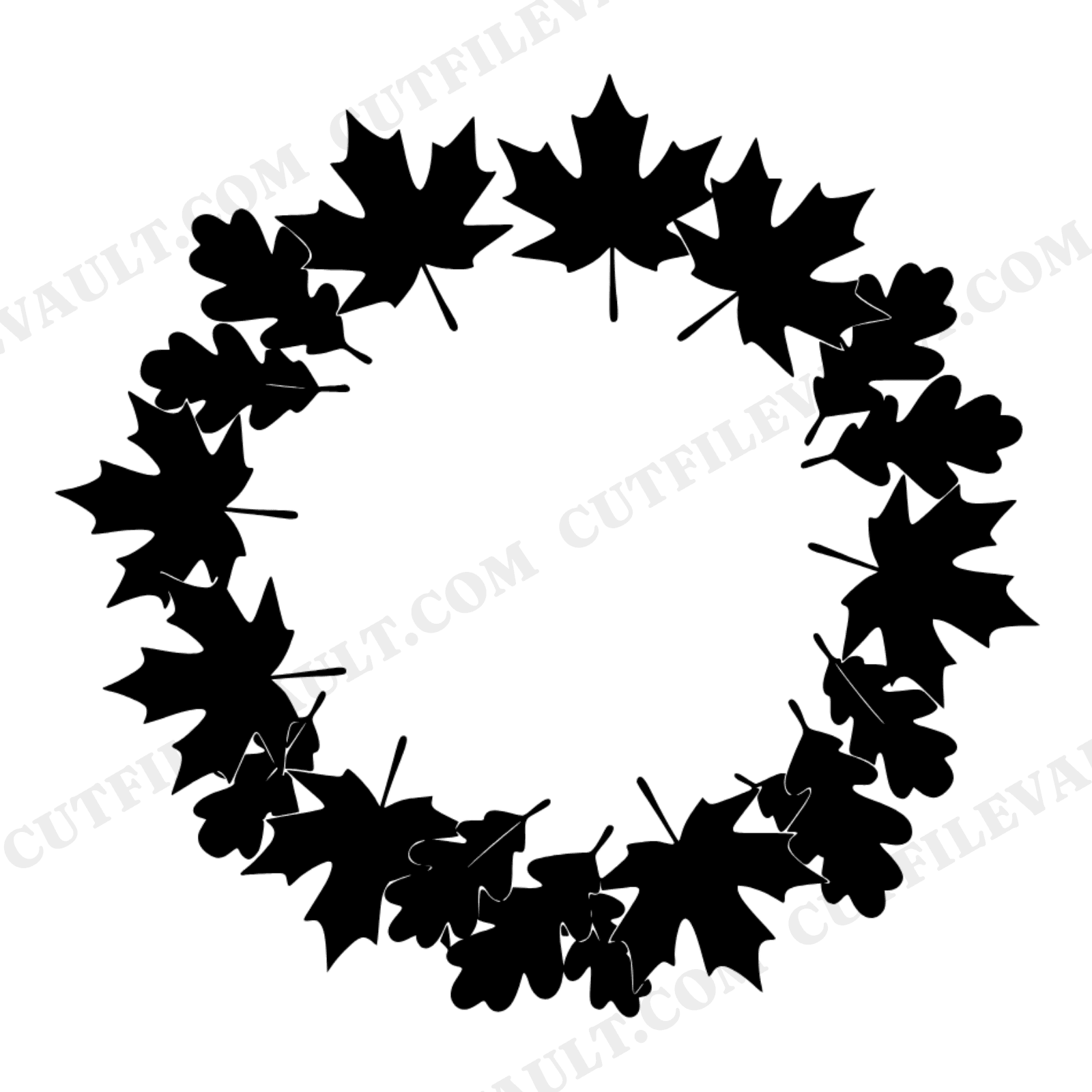 Autumn Leaf Wreath SVG PNG Circle Fall Decor Maple Oak Leaves Cut File Vintage Botanical Design, view 1