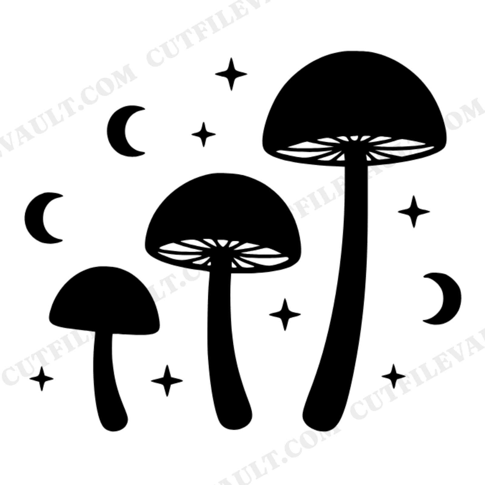 Celestial Mushroom Trio SVG PNG, Scandinavian Minimalist Forest Botanical Cut File for Halloween, view 1