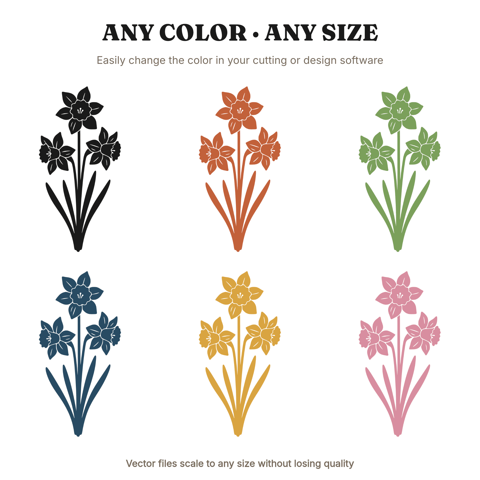 Easter Daffodil Trio SVG PNG Vintage Botanical Spring Flower Bundle Cut File for Cricut, view 2