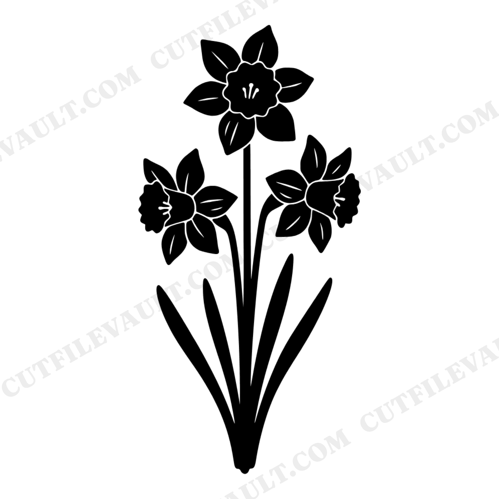 Easter Daffodil Trio SVG PNG Vintage Botanical Spring Flower Bundle Cut File for Cricut, view 1