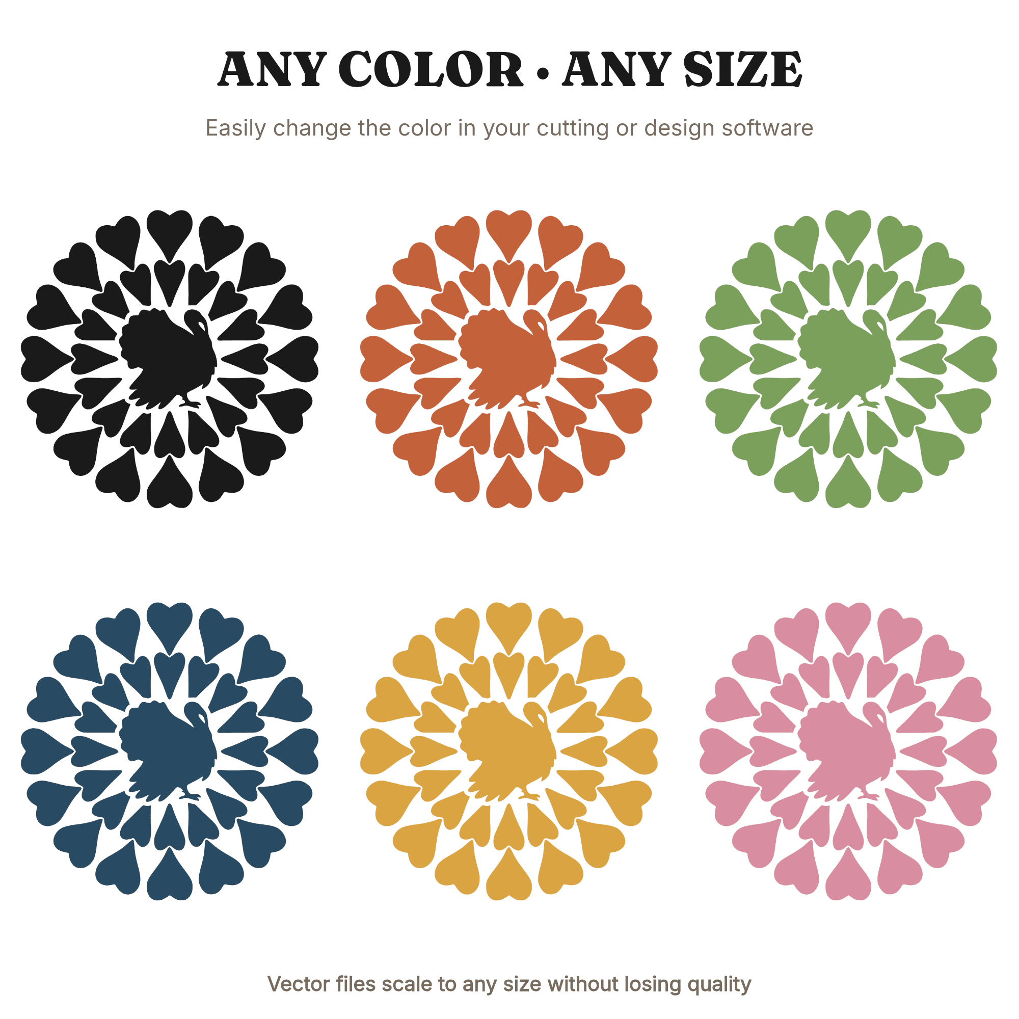 Mandala Turkey SVG PNG, Geometric Thanksgiving Turkey Silhouette, Radial Symmetry Cut File, view 2